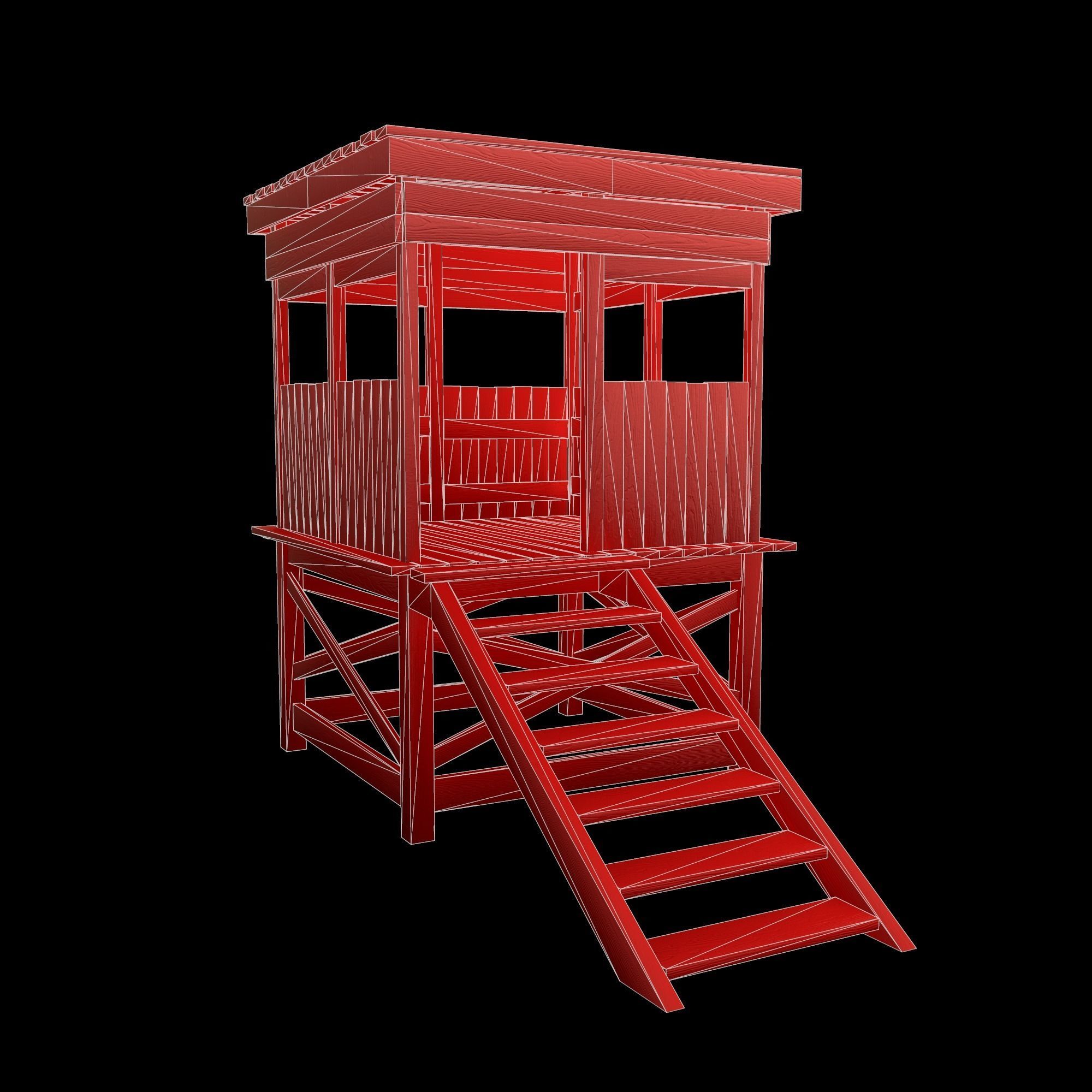 Watchtower - Hunter Cabin - Wood and Military Textures - RC -  Low-poly 3D model_19