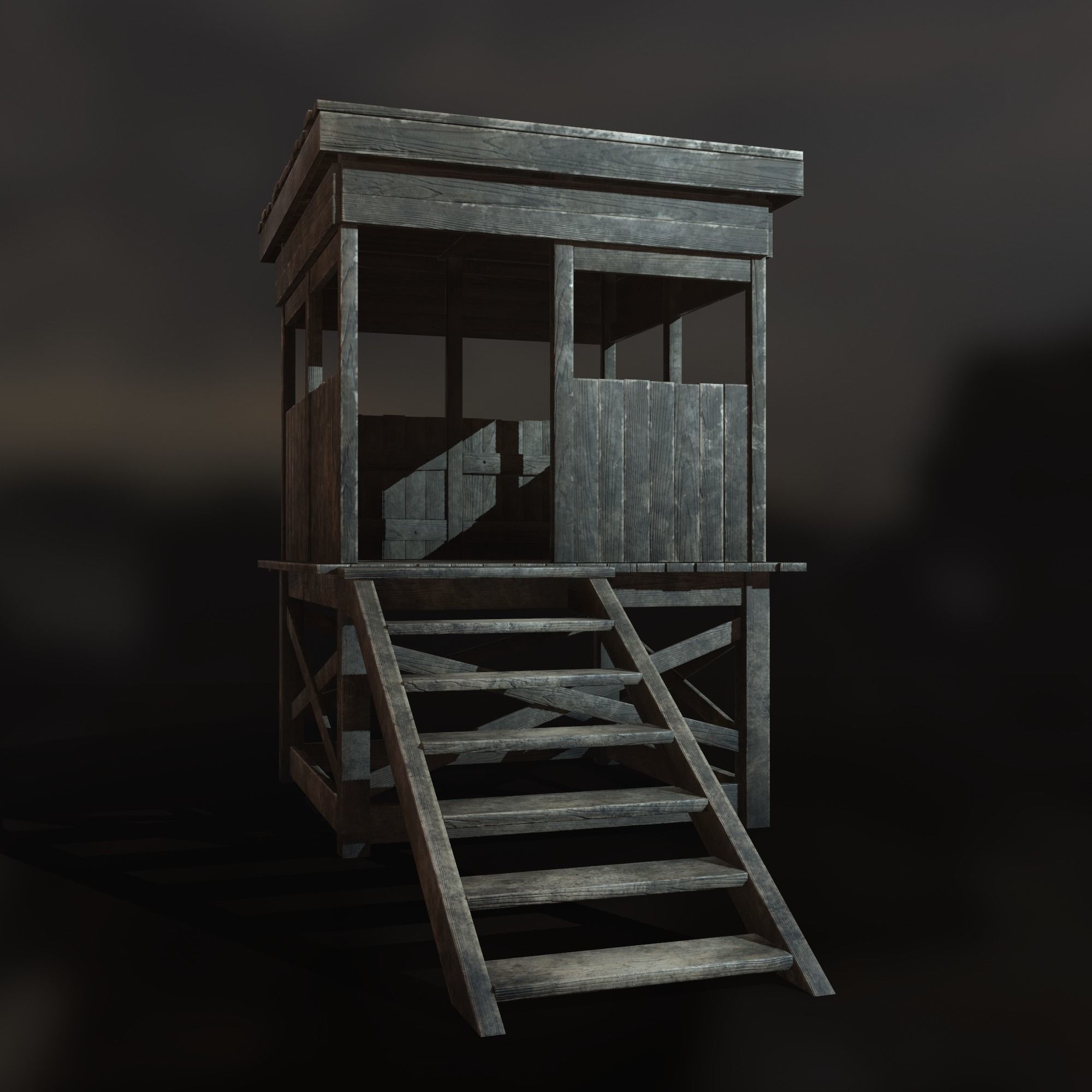 Watchtower - Hunter Cabin - Wood and Military Textures - RC -  Low-poly 3D model_13