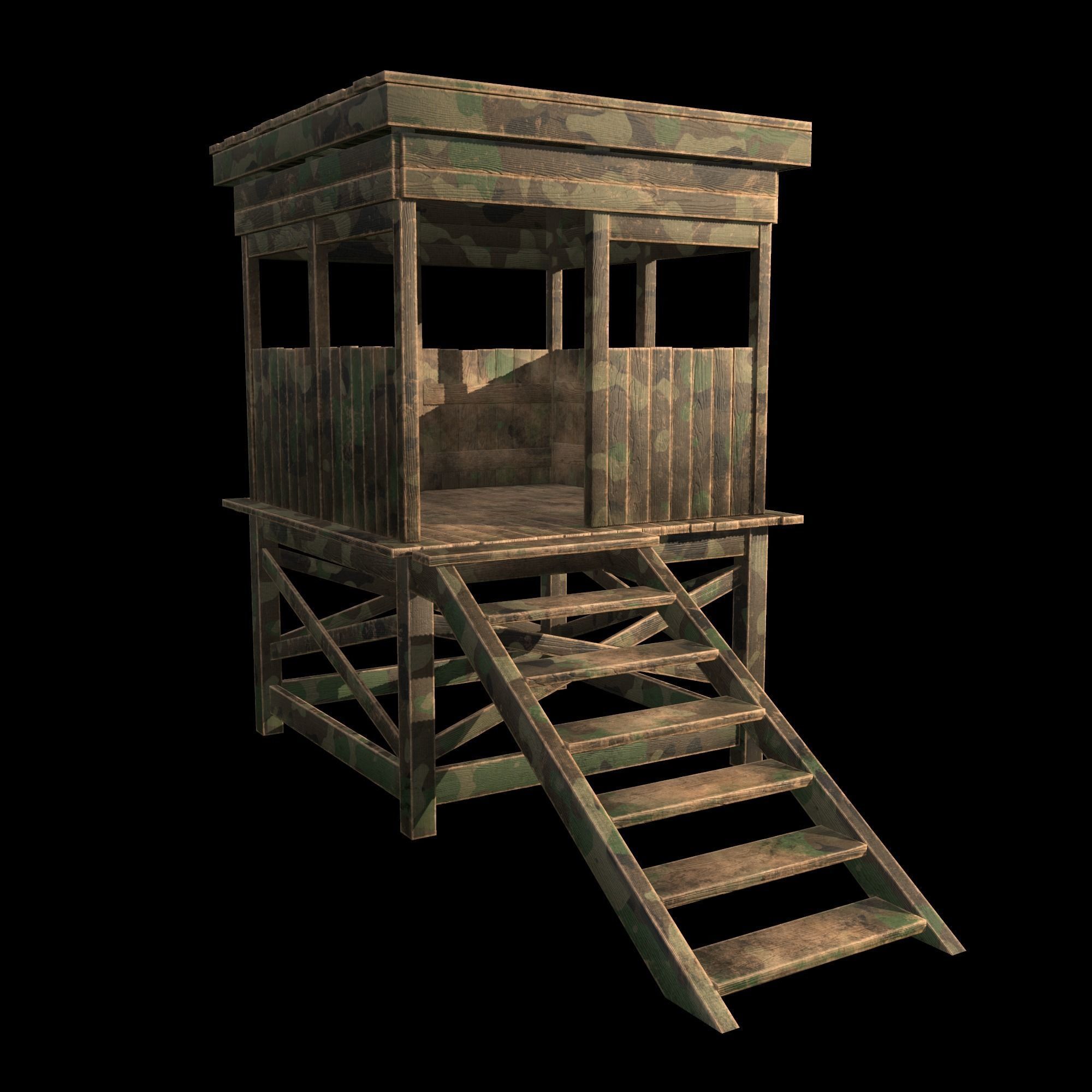 Watchtower - Hunter Cabin - Wood and Military Textures - RC -  Low-poly 3D model_8