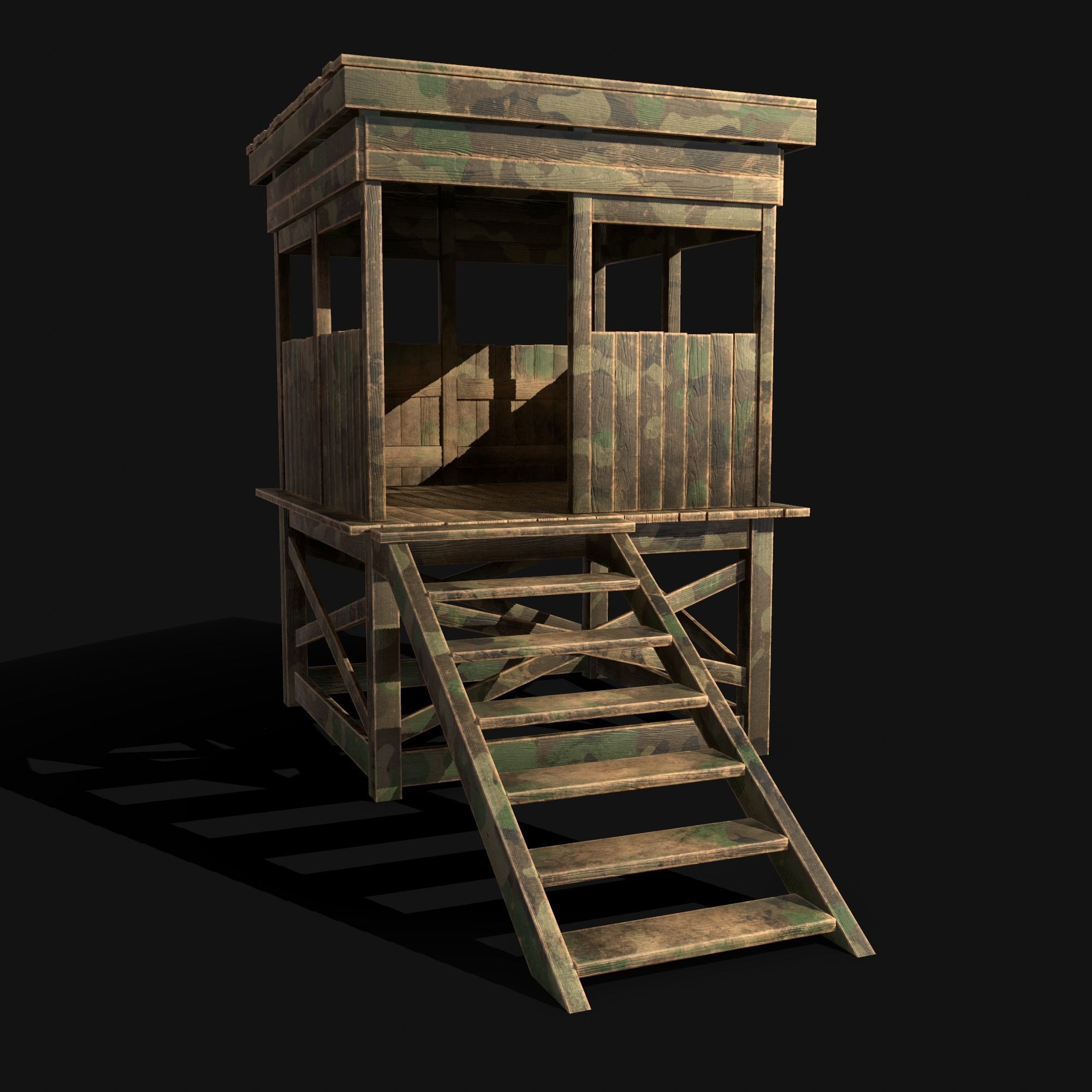 Watchtower - Hunter Cabin - Wood and Military Textures - RC -  Low-poly 3D model_38