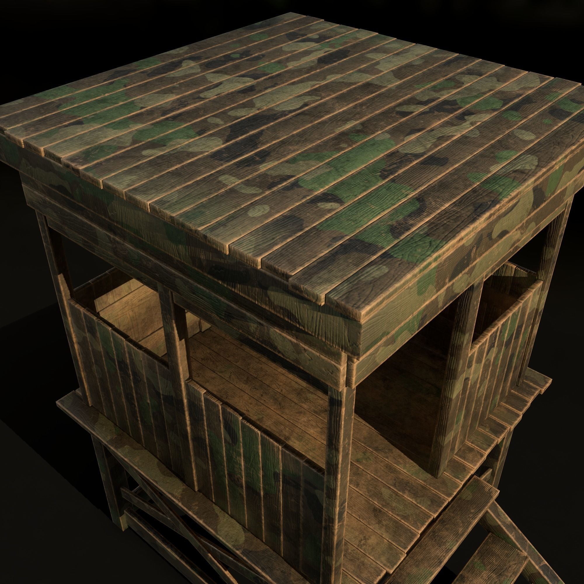 Watchtower - Hunter Cabin - Wood and Military Textures - RC -  Low-poly 3D model_31
