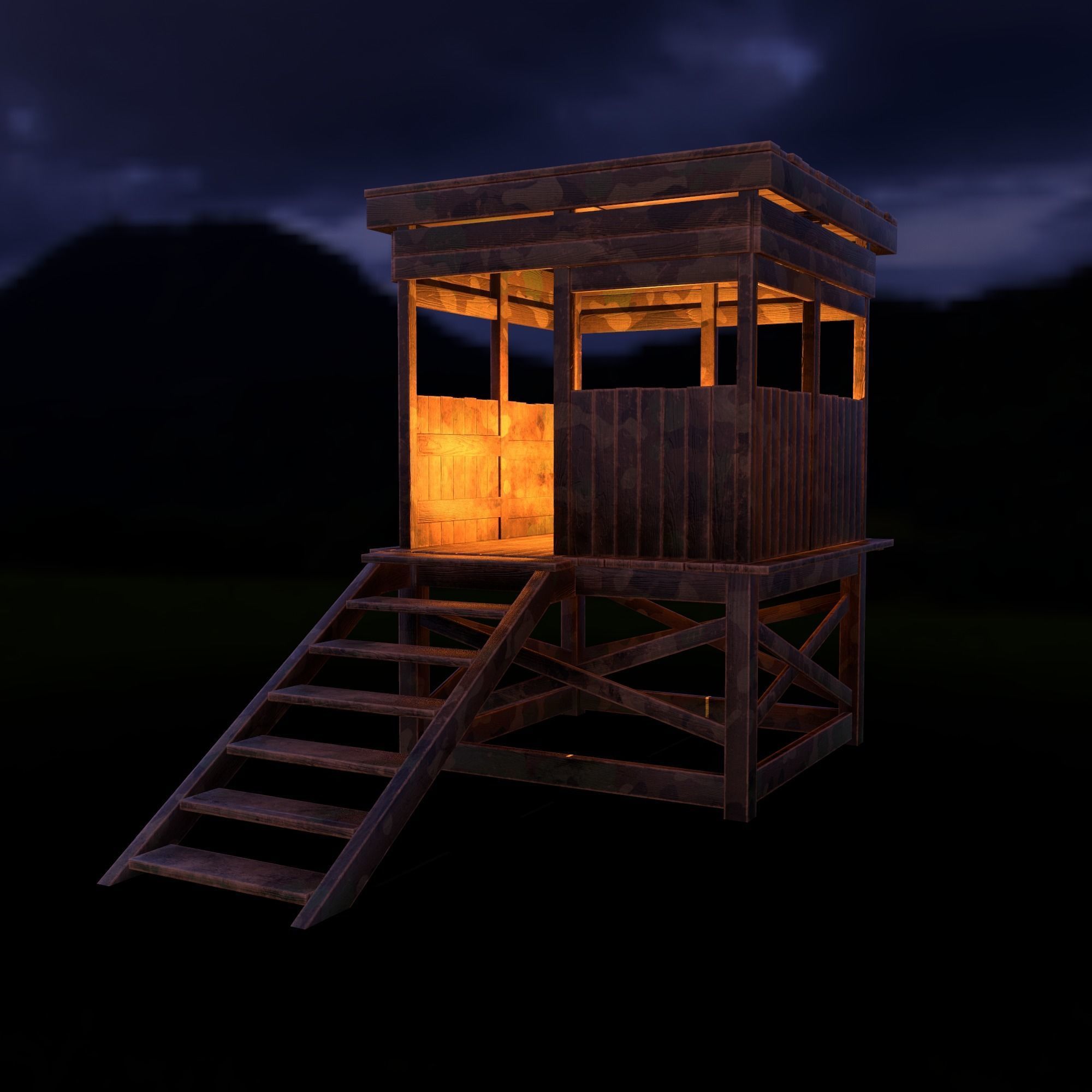 Watchtower - Hunter Cabin - Wood and Military Textures - RC -  Low-poly 3D model_24