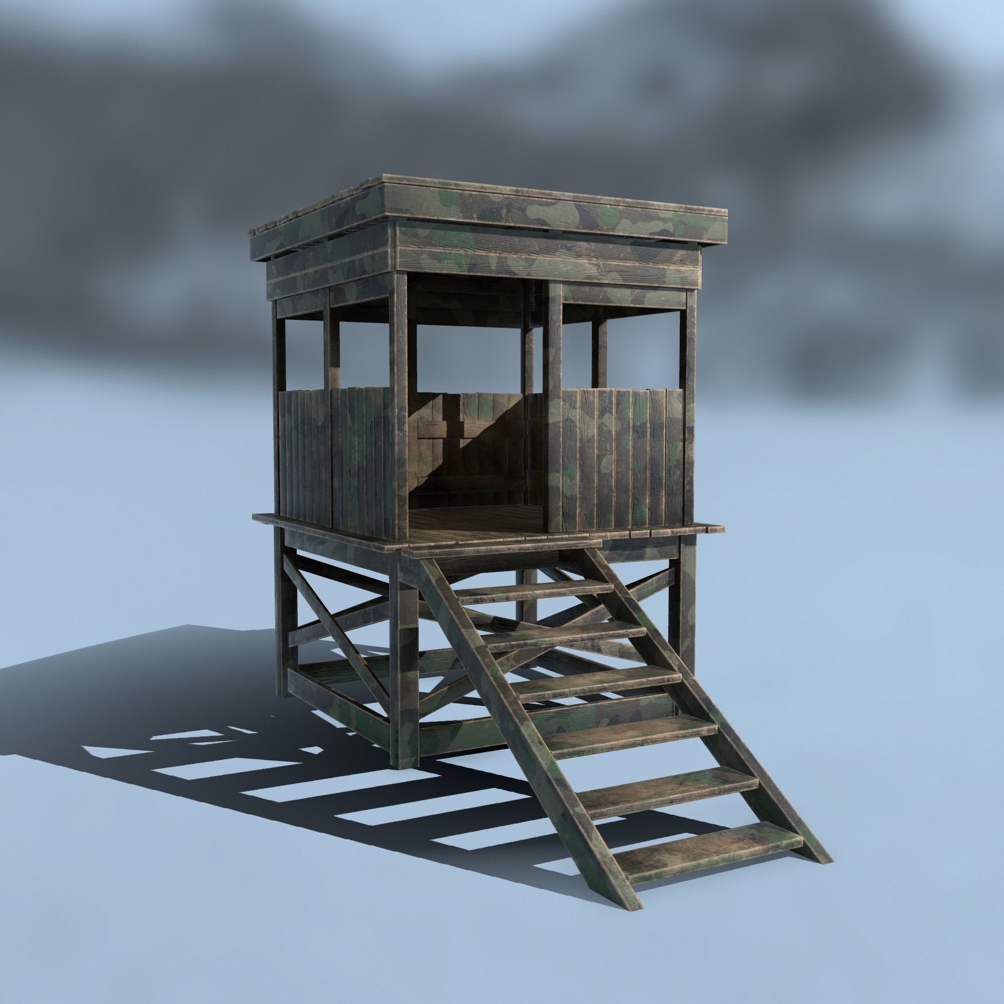 Watchtower - Hunter Cabin - Wood and Military Textures - RC -  Low-poly 3D model_35