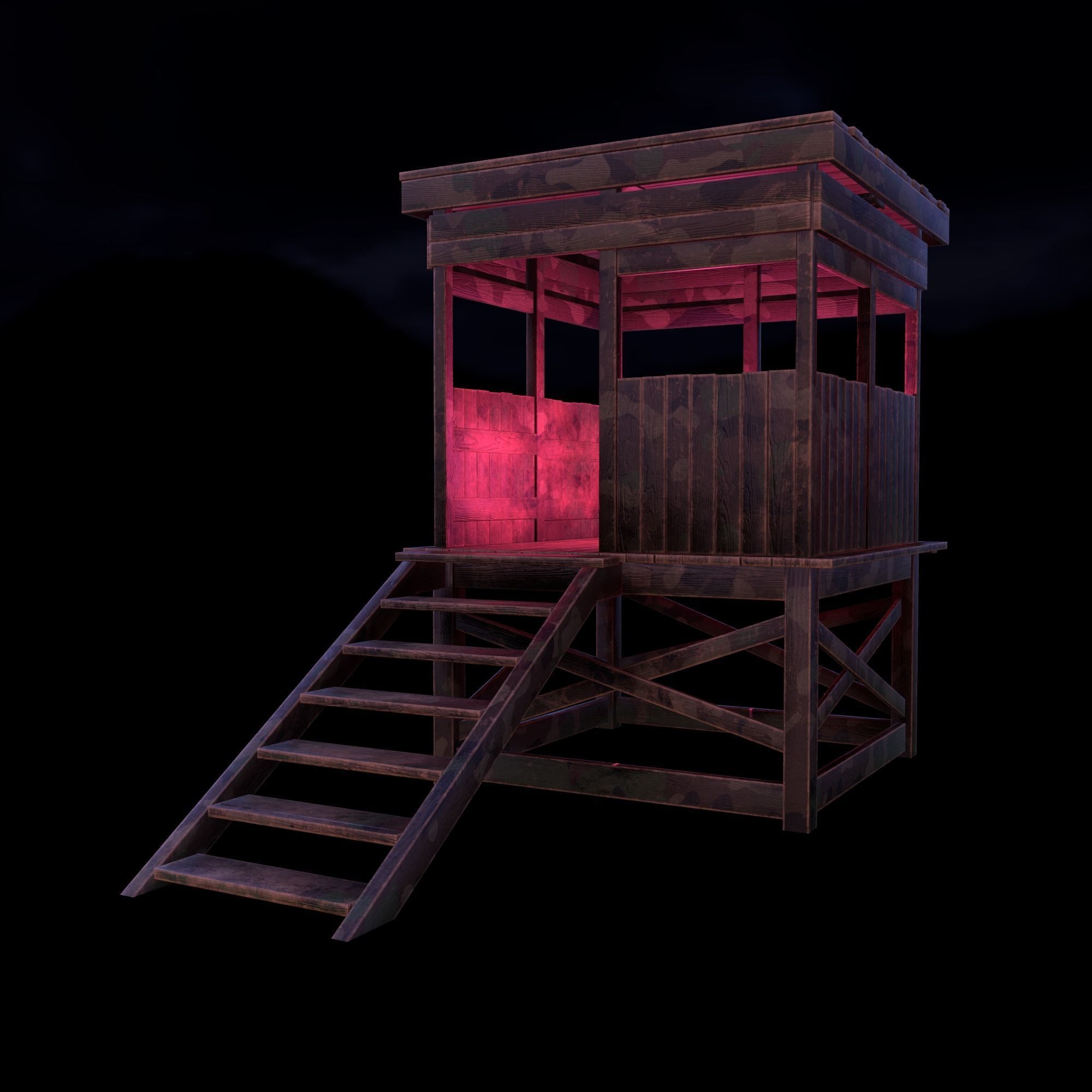 Watchtower - Hunter Cabin - Wood and Military Textures - RC -  Low-poly 3D model_26