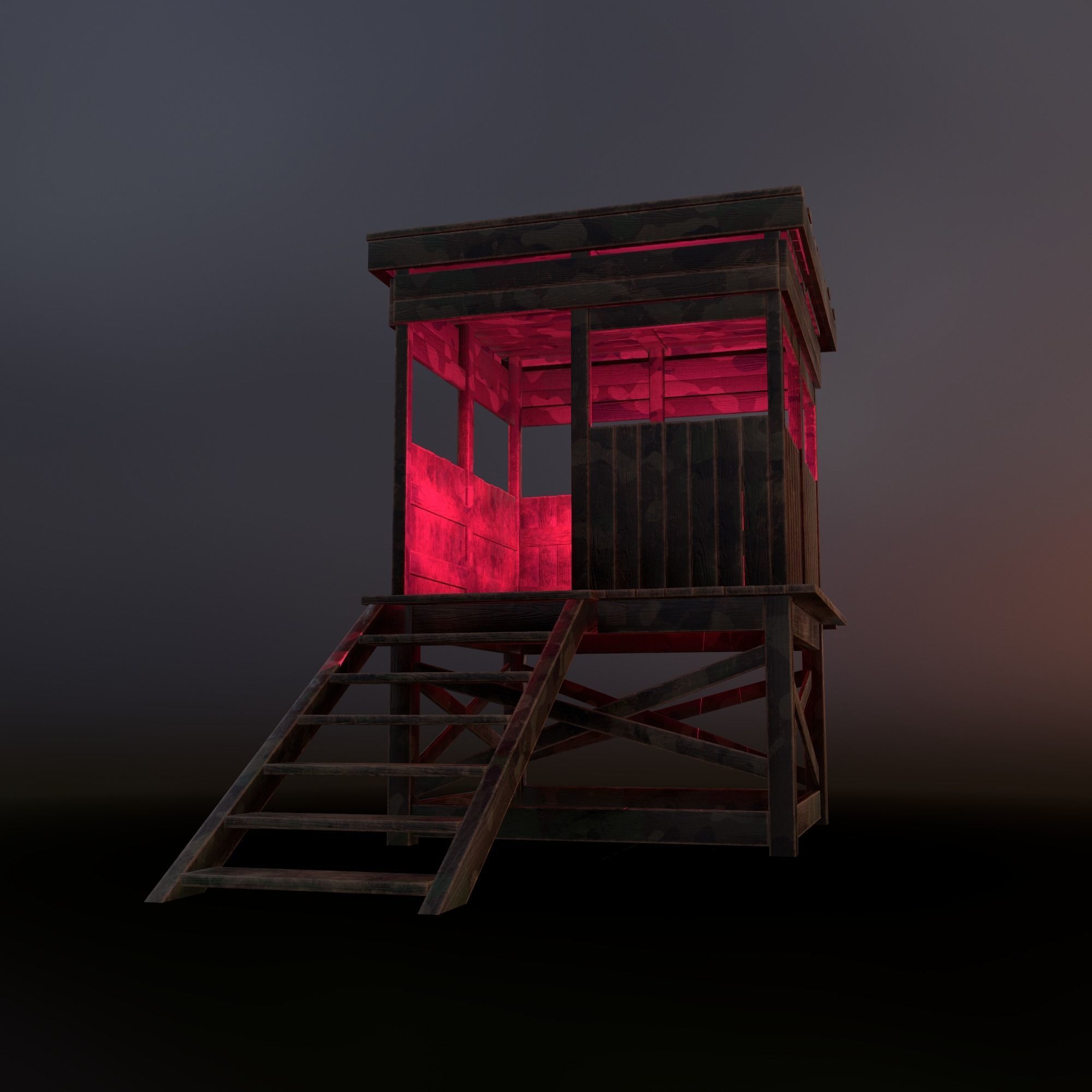 Watchtower - Hunter Cabin - Wood and Military Textures - RC -  Low-poly 3D model_28