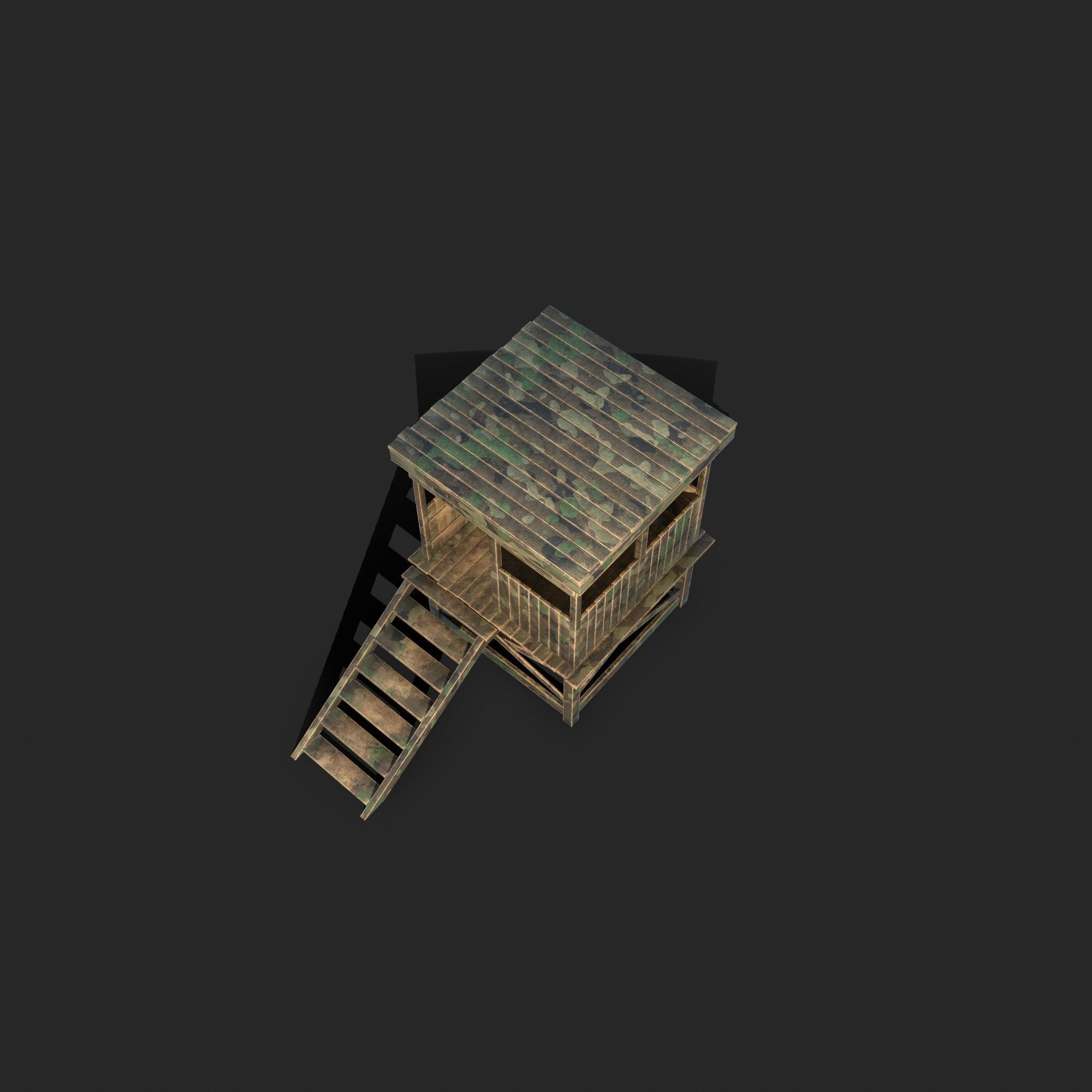 Watchtower - Hunter Cabin - Wood and Military Textures - RC -  Low-poly 3D model_37