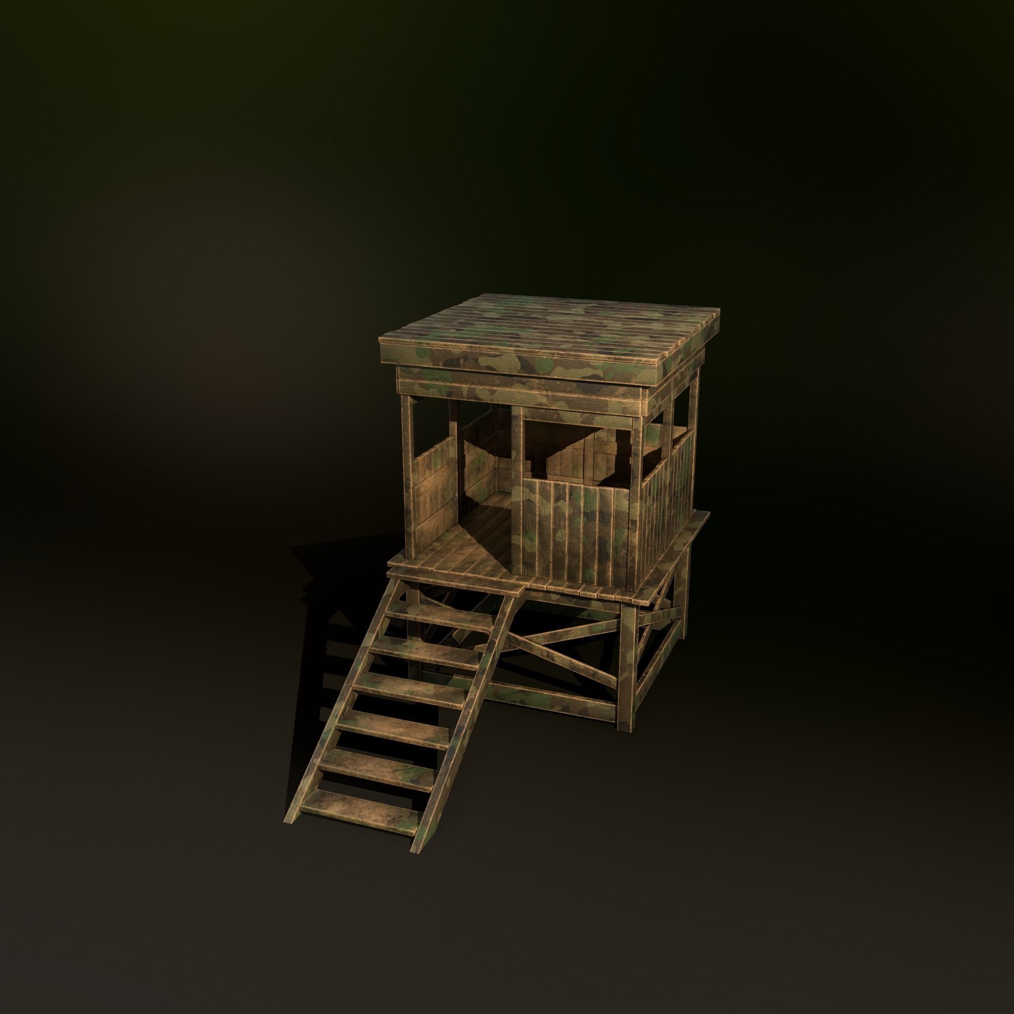 Watchtower - Hunter Cabin - Wood and Military Textures - RC -  Low-poly 3D model_34