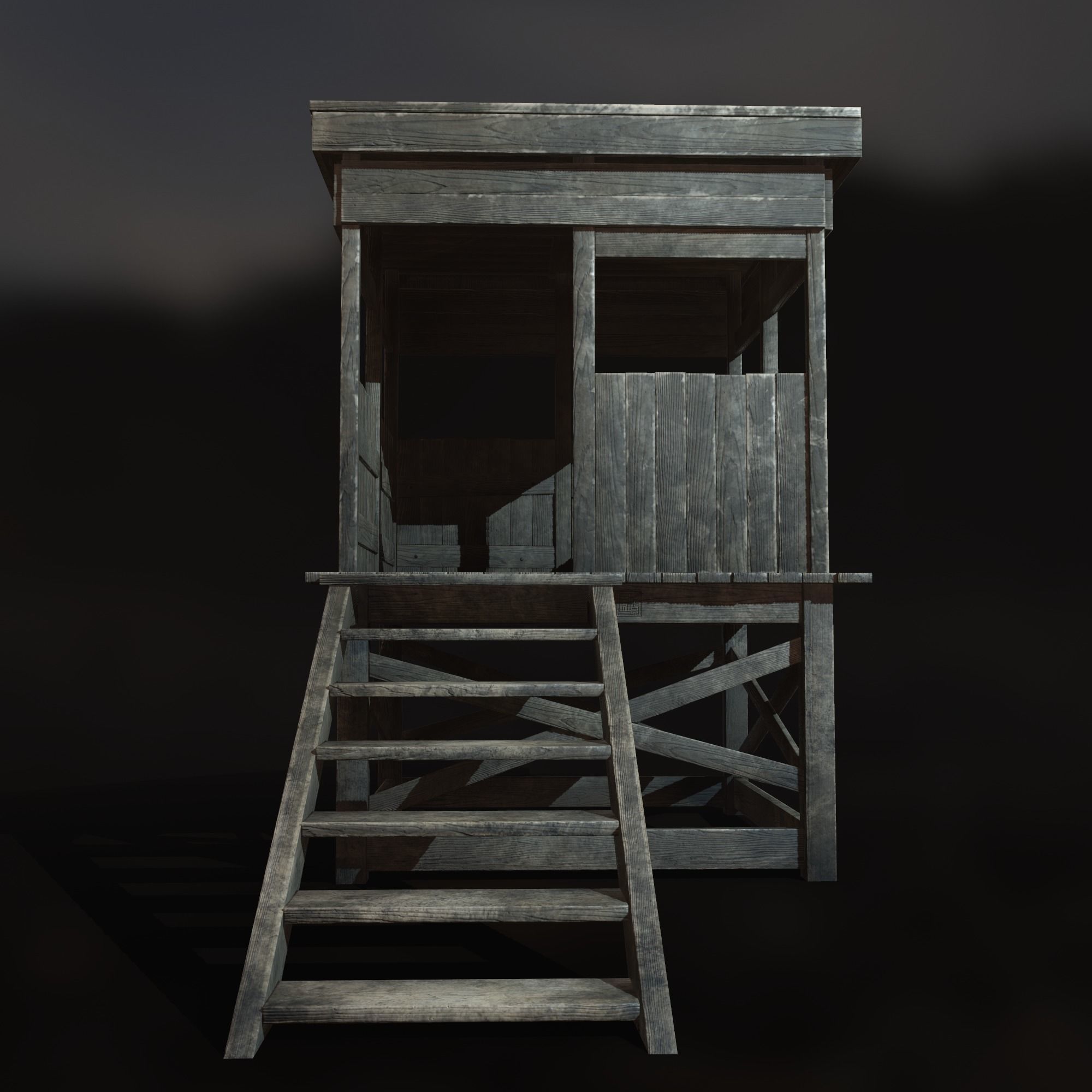 Watchtower - Hunter Cabin - Wood and Military Textures - RC -  Low-poly 3D model_9