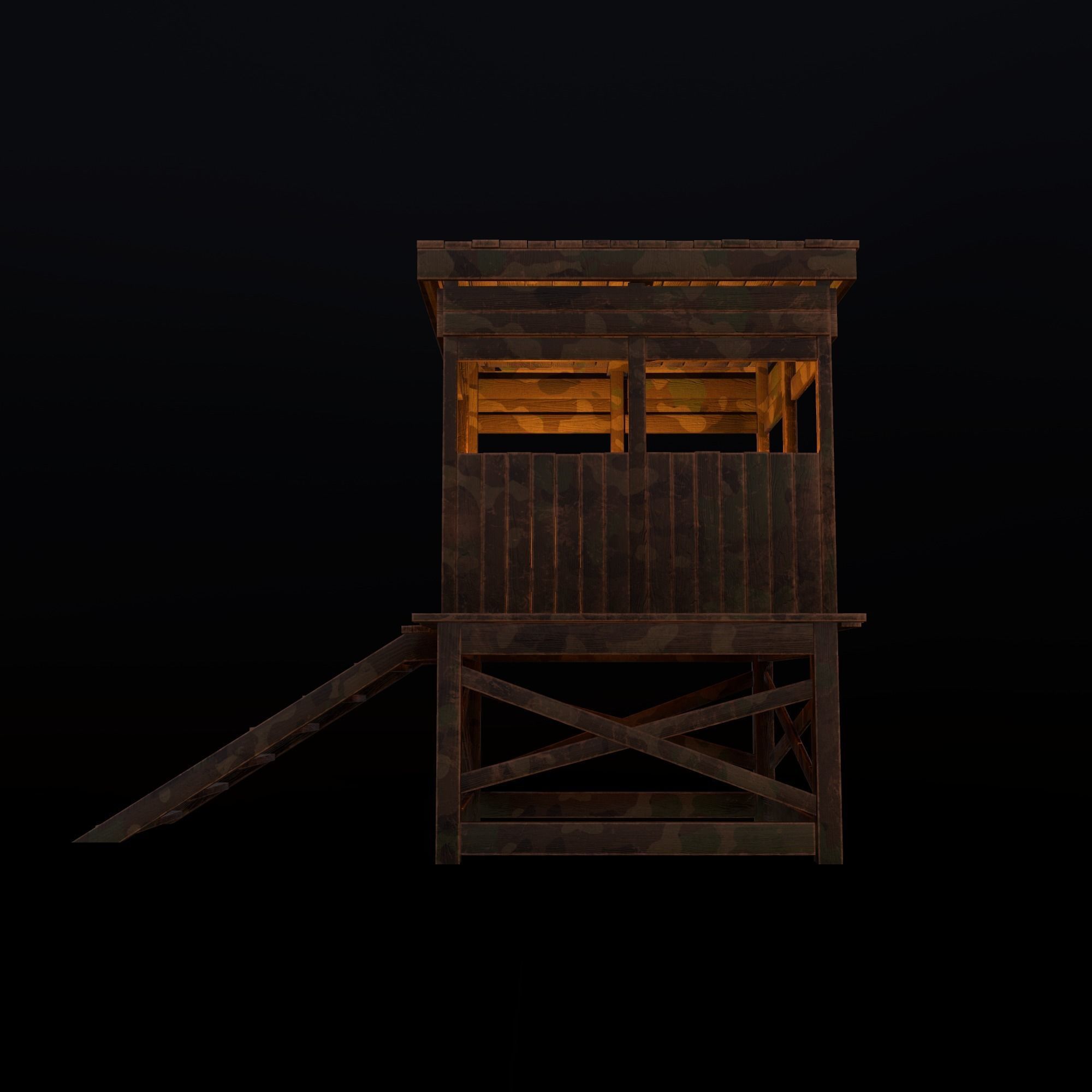 Watchtower - Hunter Cabin - Wood and Military Textures - RC -  Low-poly 3D model_15