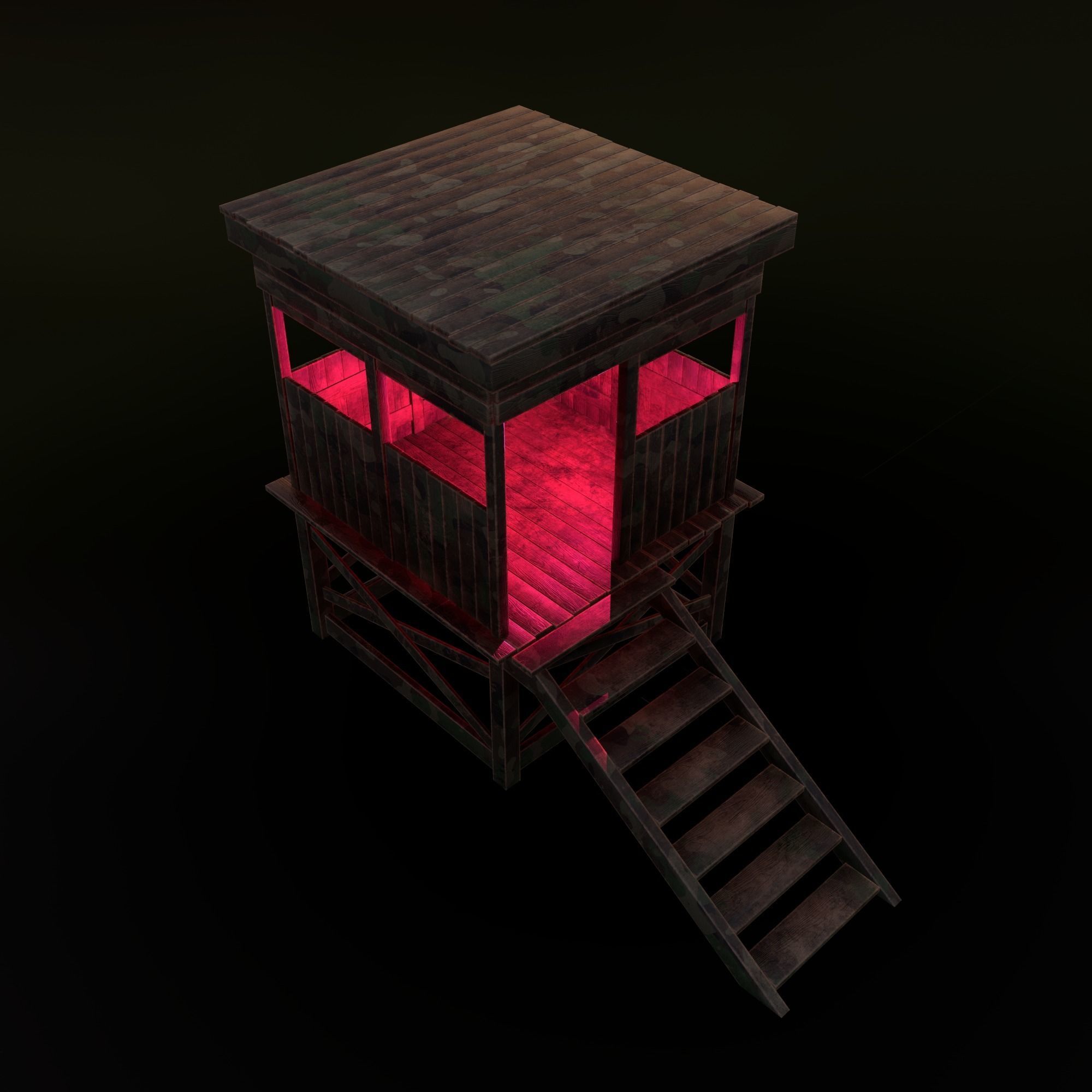 Watchtower - Hunter Cabin - Wood and Military Textures - RC -  Low-poly 3D model_29