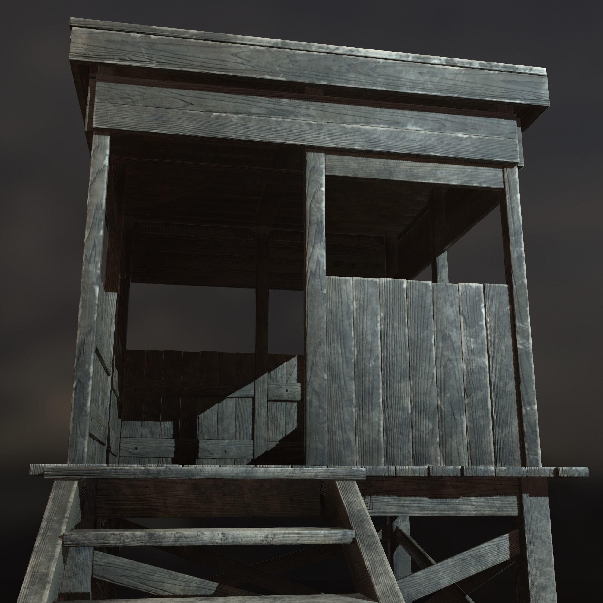 Watchtower - Hunter Cabin - Wood and Military Textures - RC -  Low-poly 3D model_16