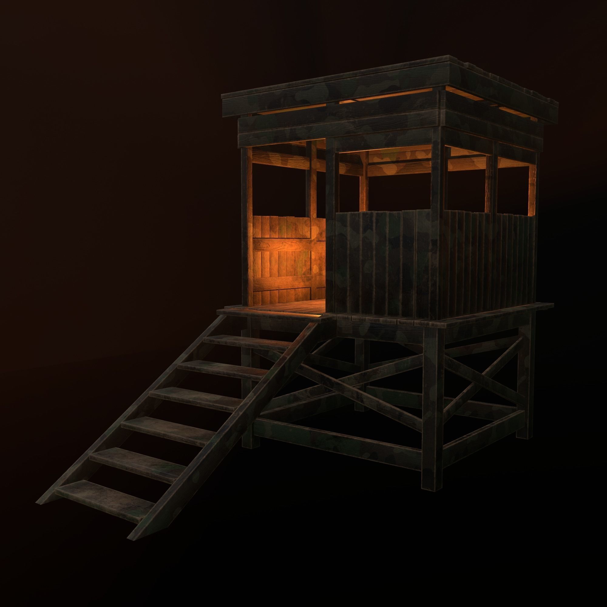 Watchtower - Hunter Cabin - Wood and Military Textures - RC -  Low-poly 3D model_17
