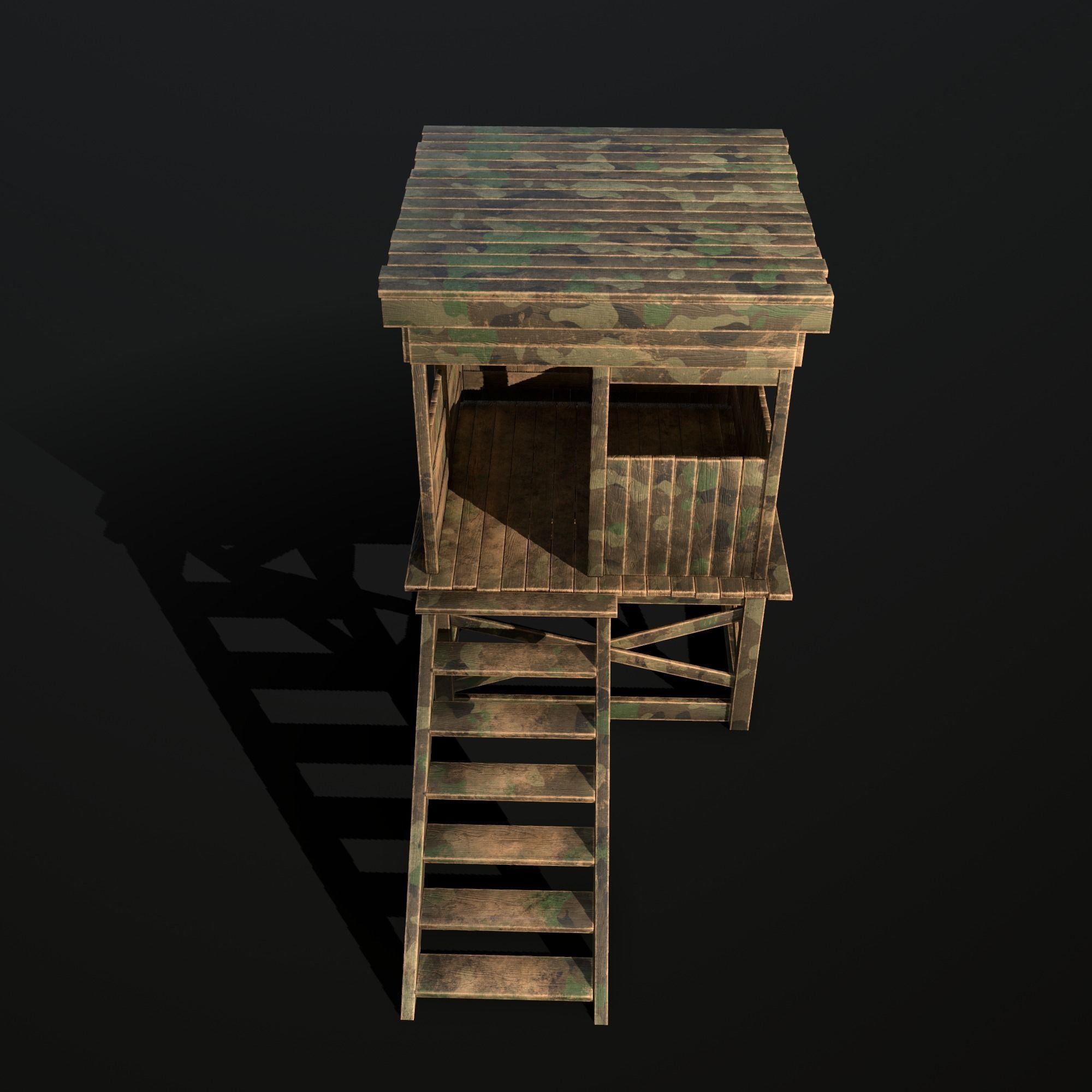 Watchtower - Hunter Cabin - Wood and Military Textures - RC -  Low-poly 3D model_22