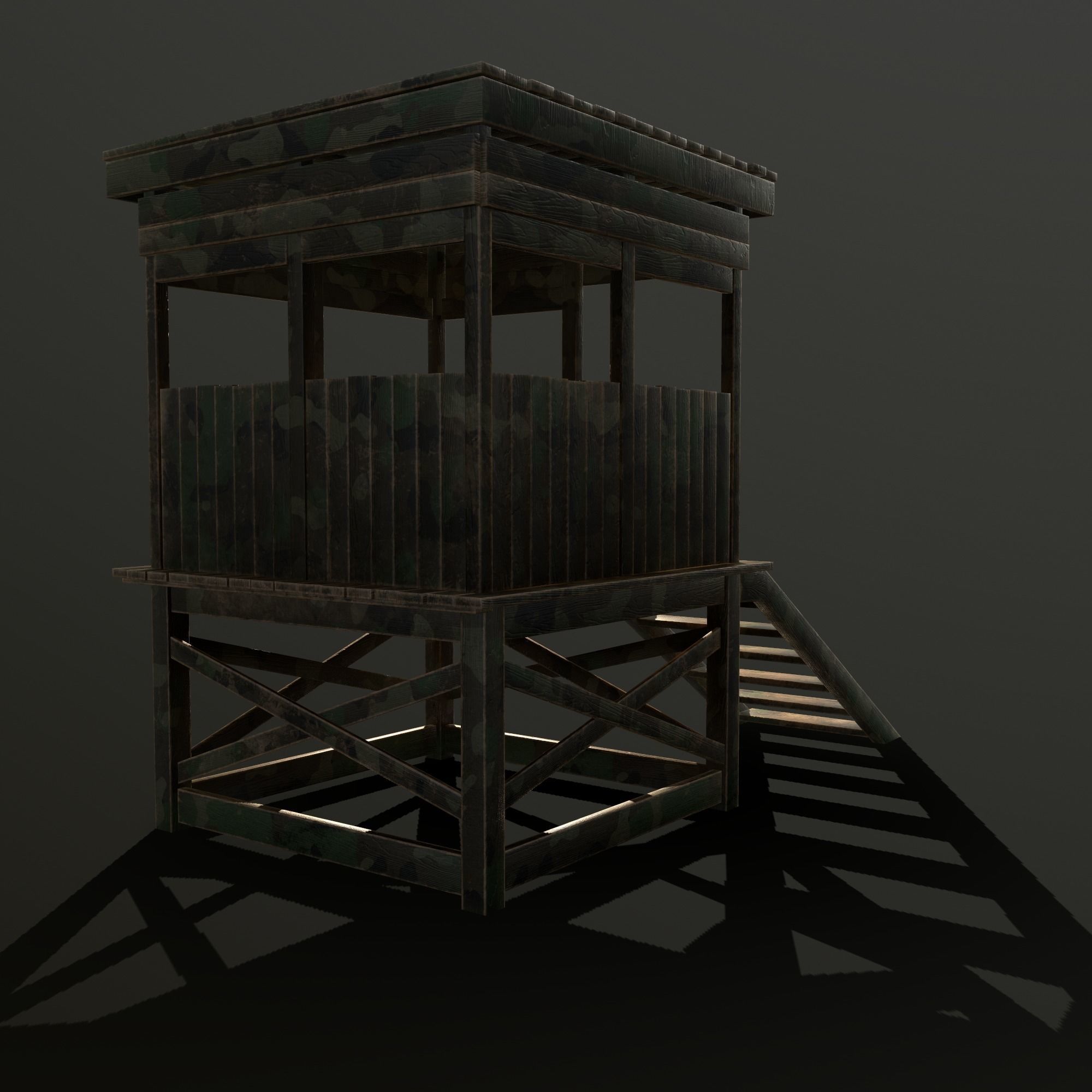 Watchtower - Hunter Cabin - Wood and Military Textures - RC -  Low-poly 3D model_20
