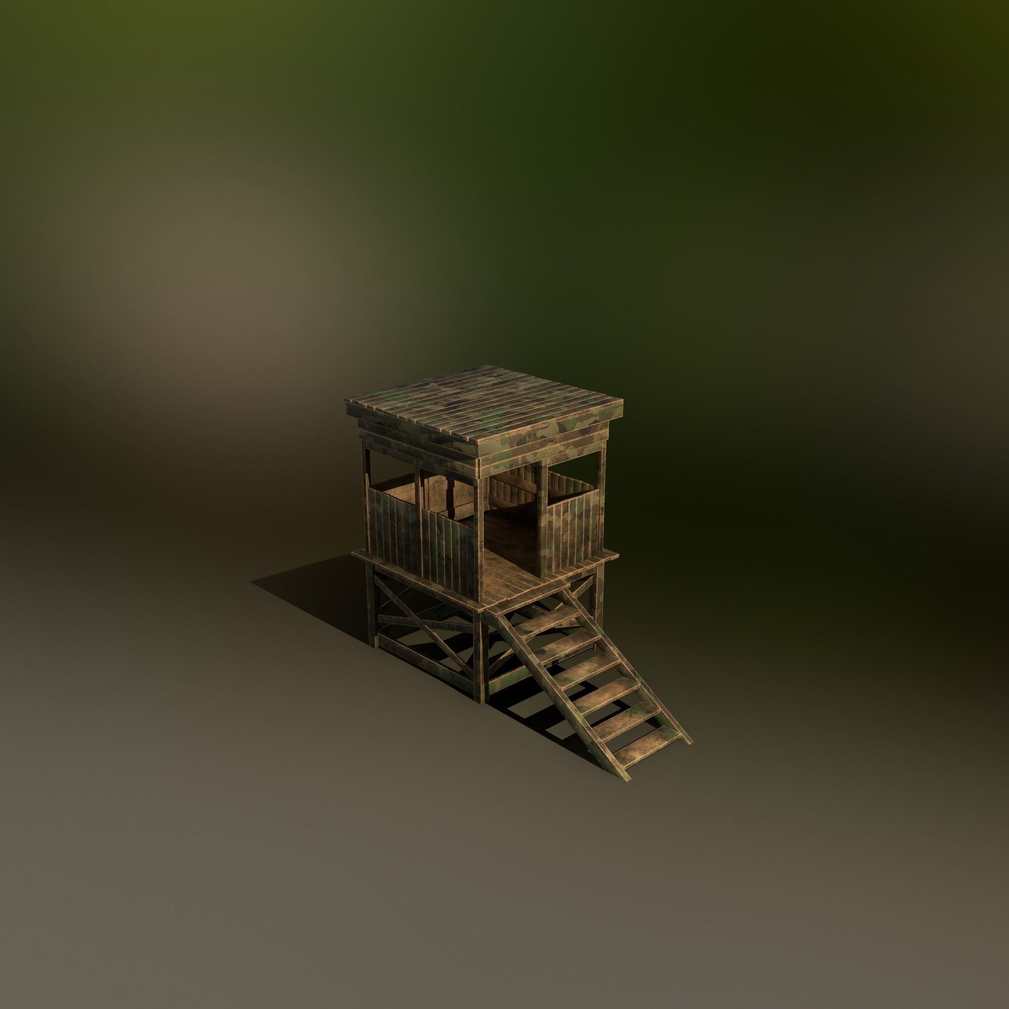 Watchtower - Hunter Cabin - Wood and Military Textures - RC -  Low-poly 3D model_33