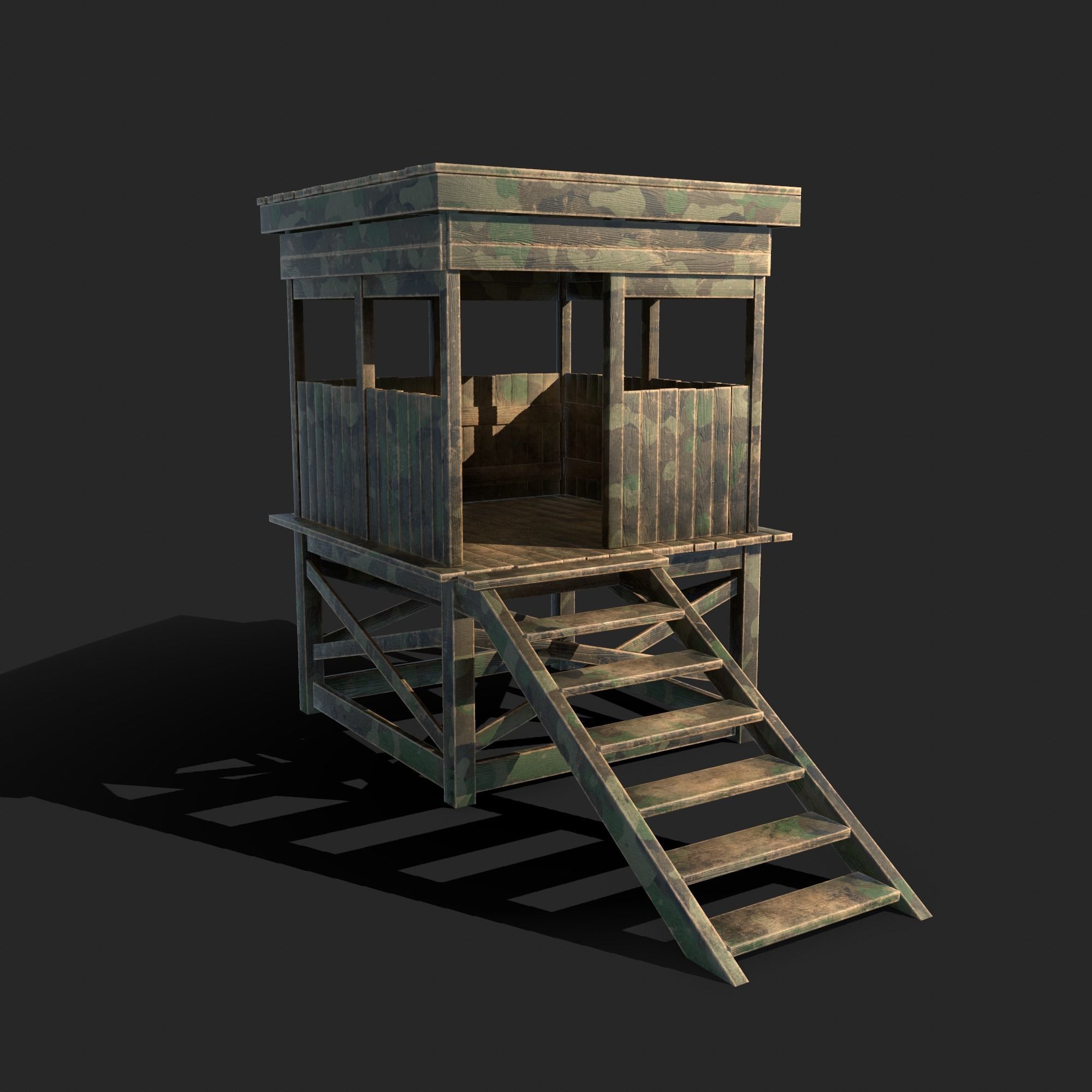 Watchtower - Hunter Cabin - Wood and Military Textures - RC -  Low-poly 3D model_36