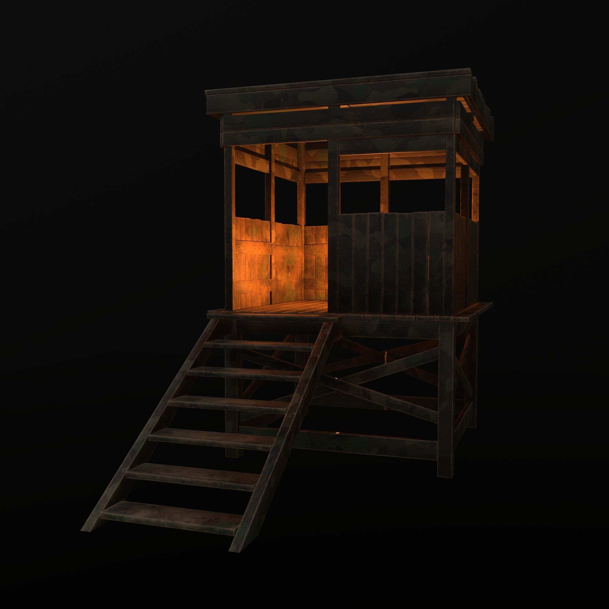 Watchtower - Hunter Cabin - Wood and Military Textures - RC -  Low-poly 3D model_18