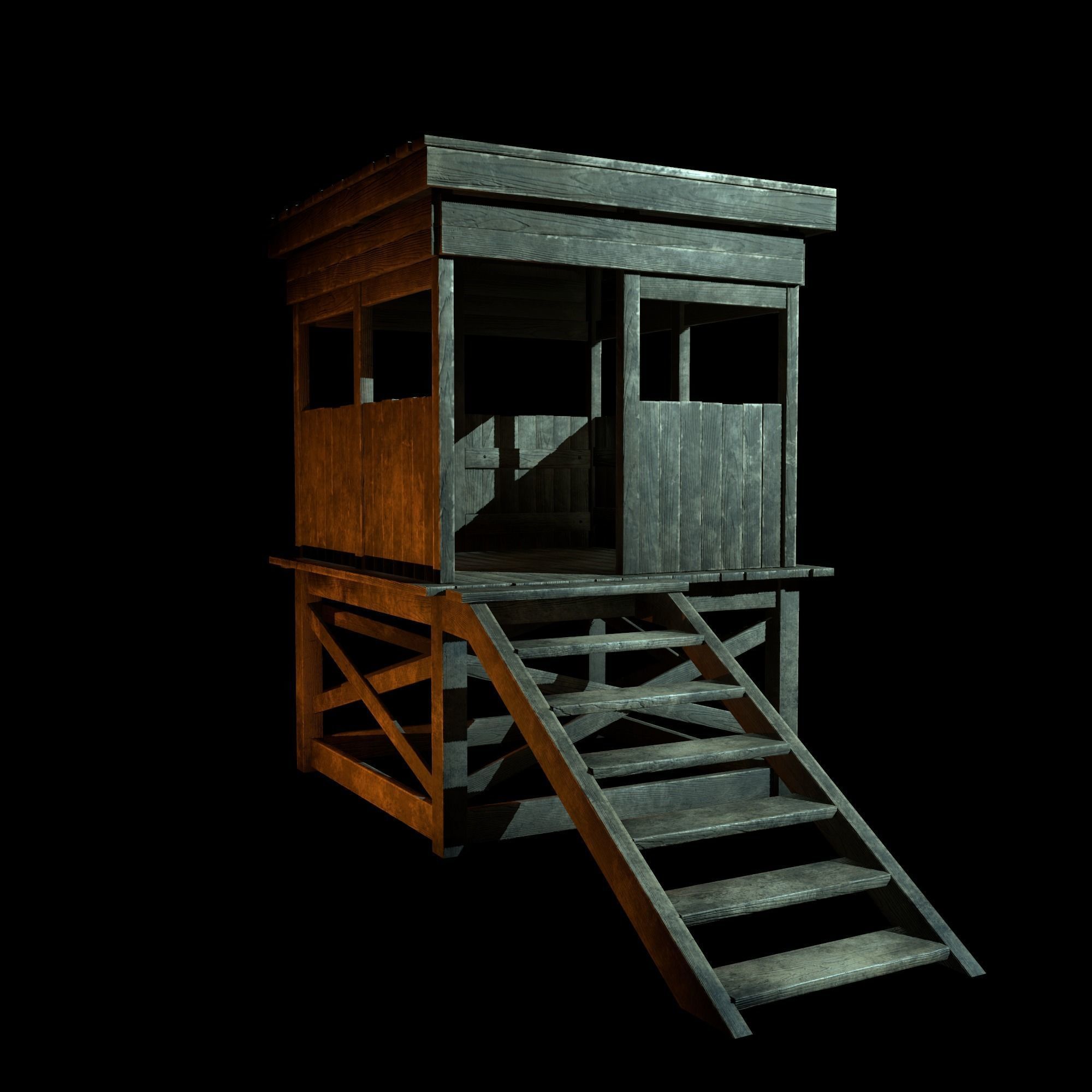 Watchtower - Hunter Cabin - Wood and Military Textures - RC -  Low-poly 3D model_25