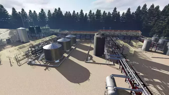factory oil refinery in middle of forest