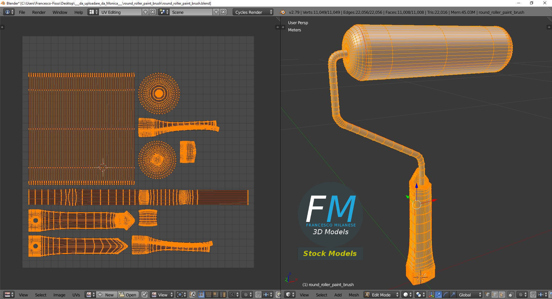 Round roller paint brush 3D model_10
