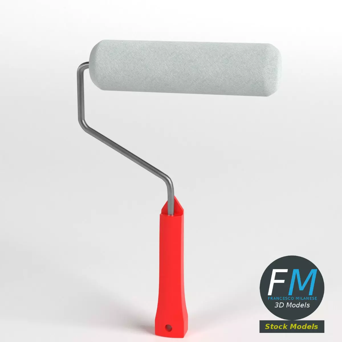 Round roller paint brush 3D model_0