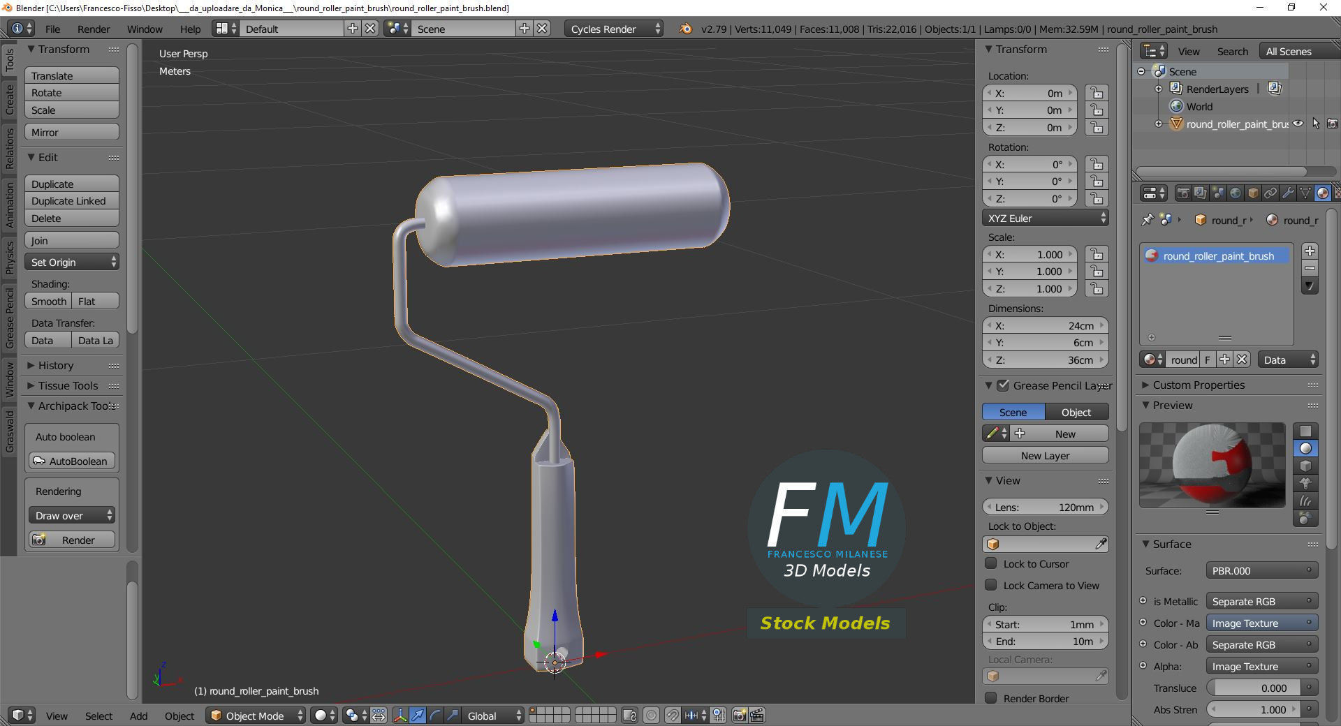 Round roller paint brush 3D model_9