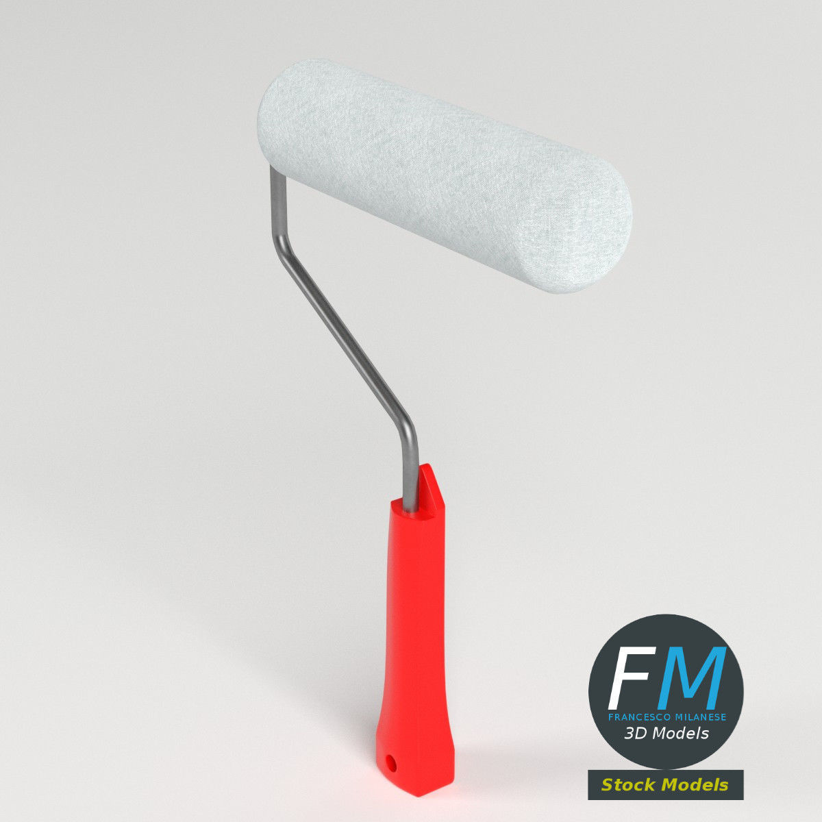 Round roller paint brush 3D model_2