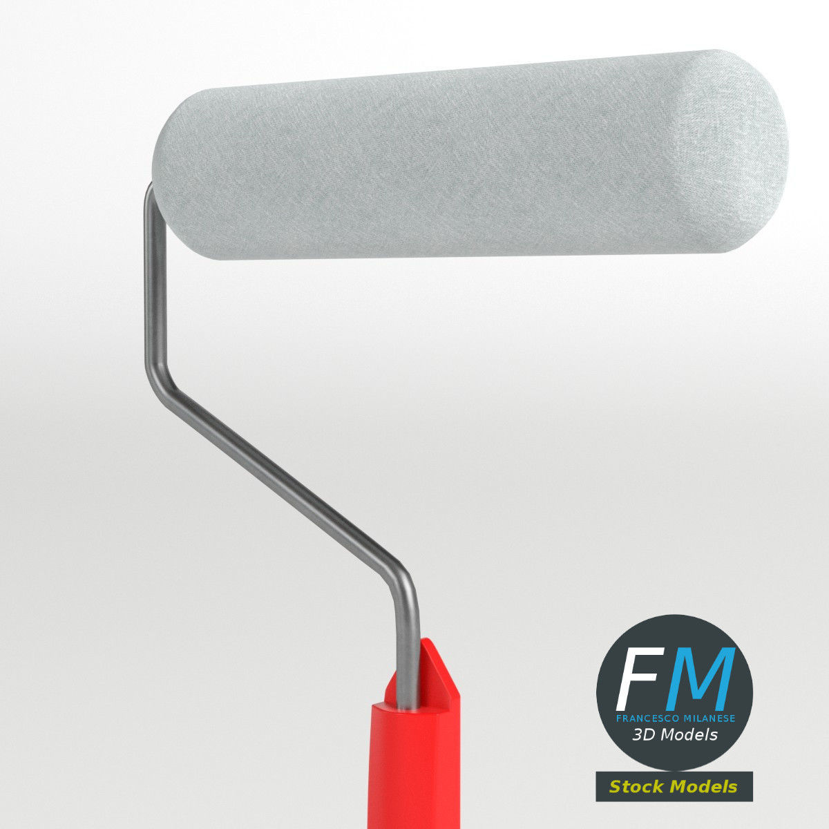 Round roller paint brush 3D model_3