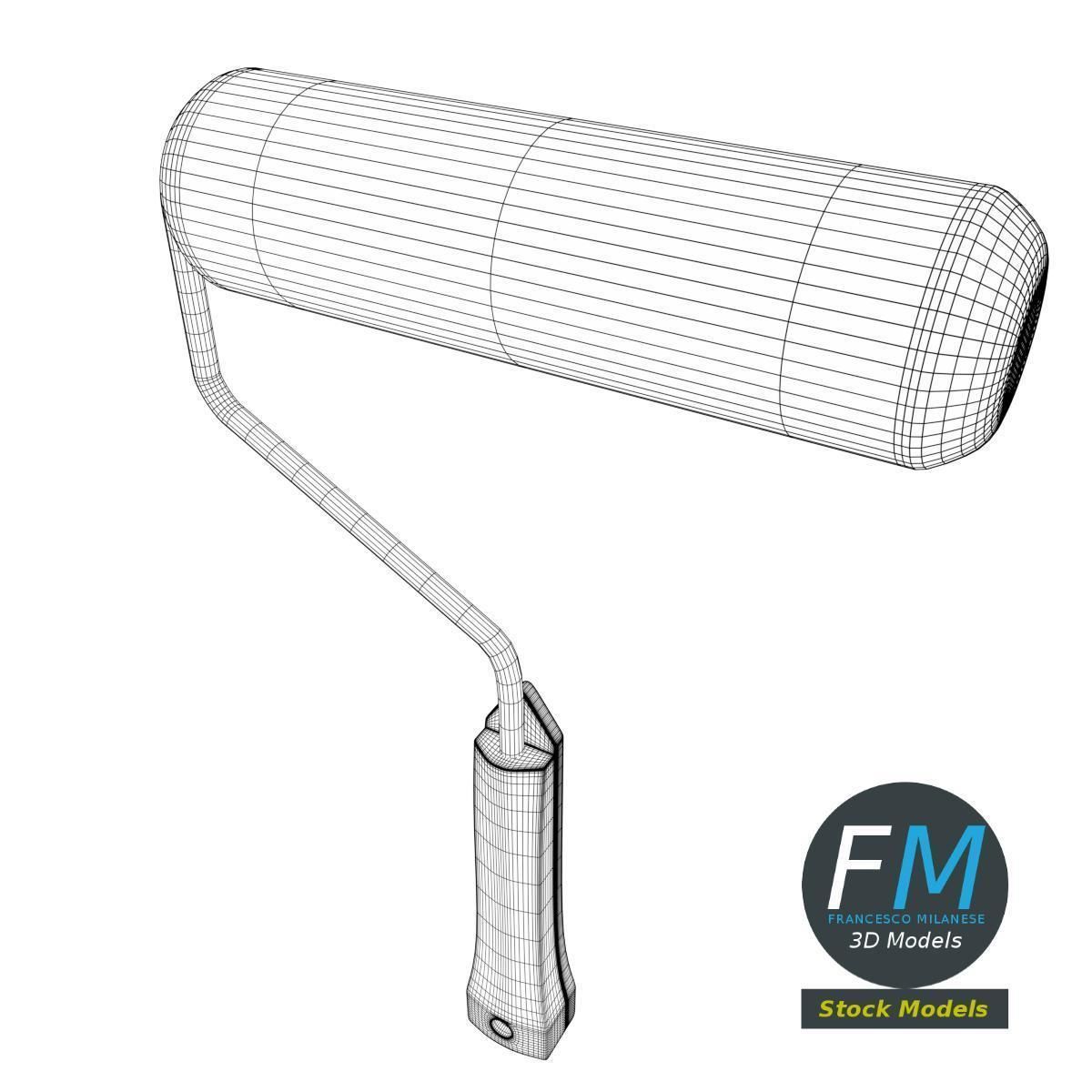 Round roller paint brush 3D model_7