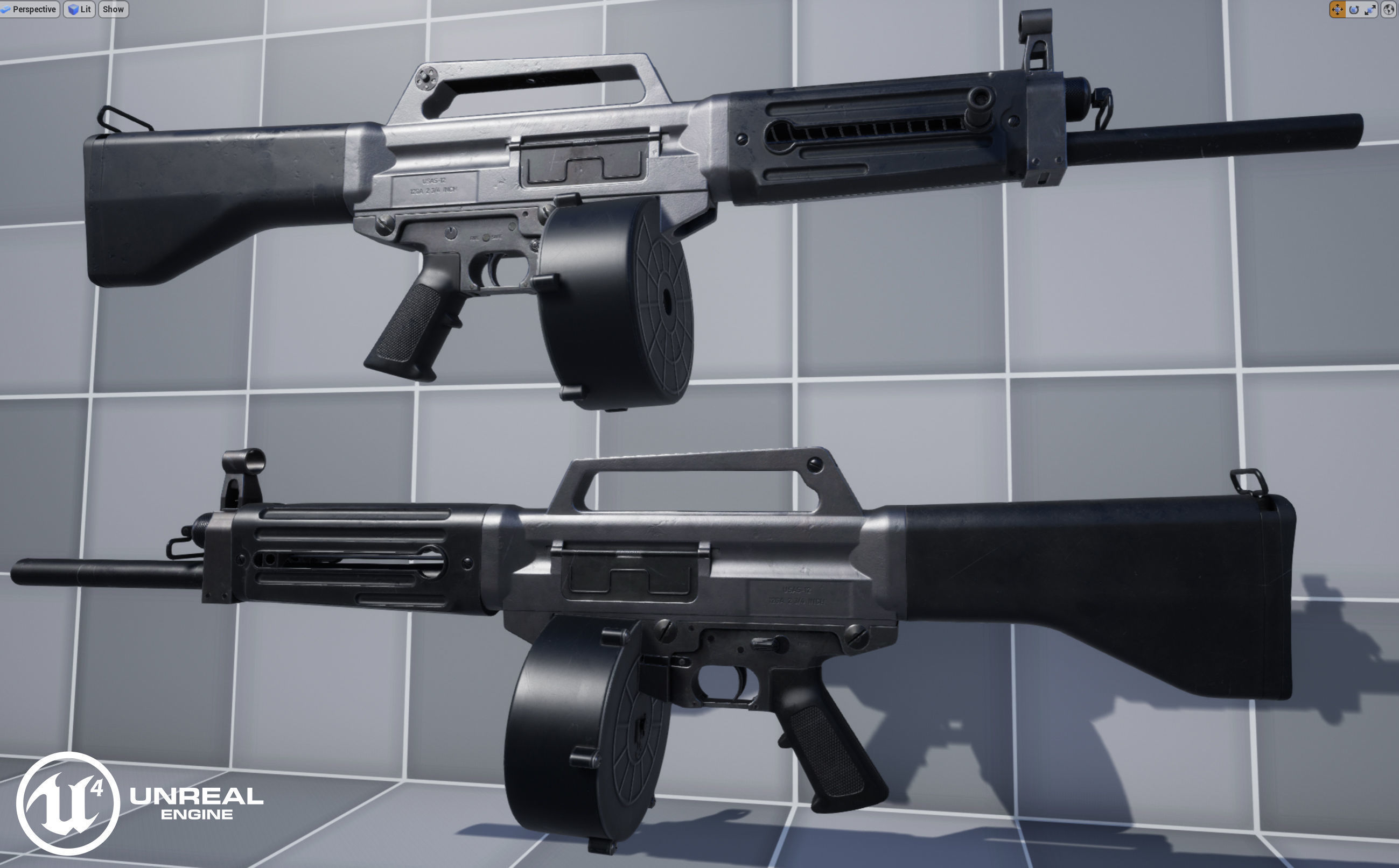 USAS-12 gun Low-poly 3D model_32