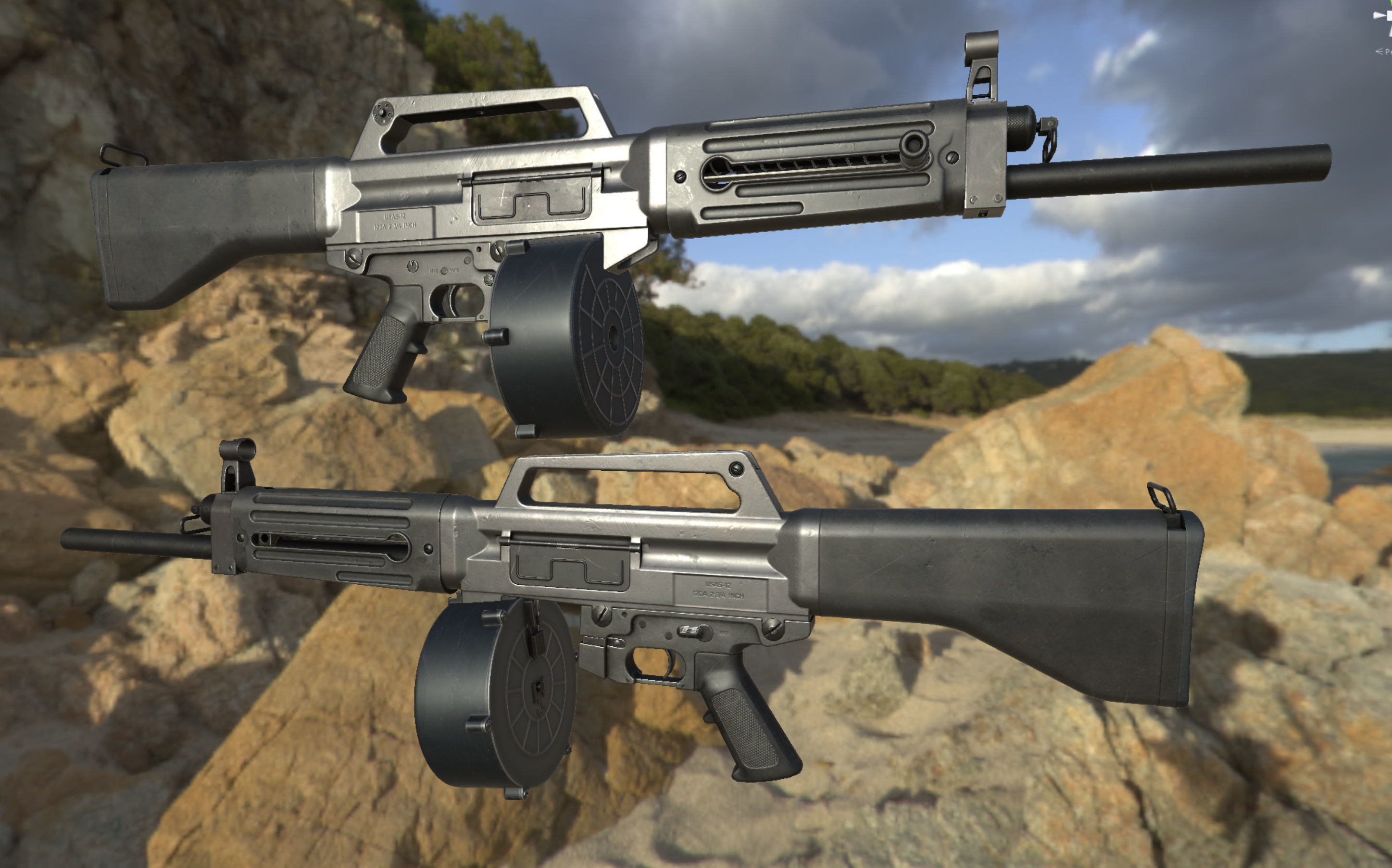 USAS-12 gun Low-poly 3D model_33