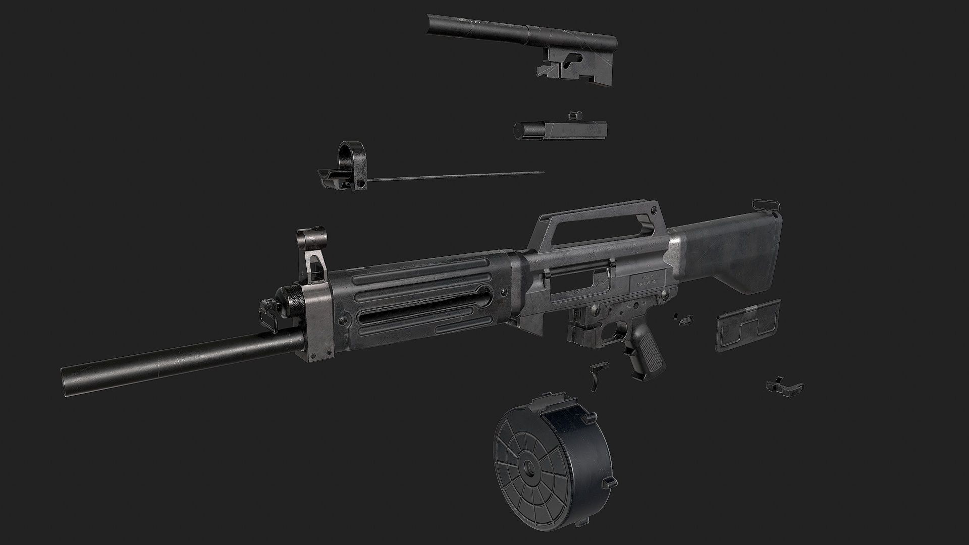 USAS-12 gun Low-poly 3D model_25