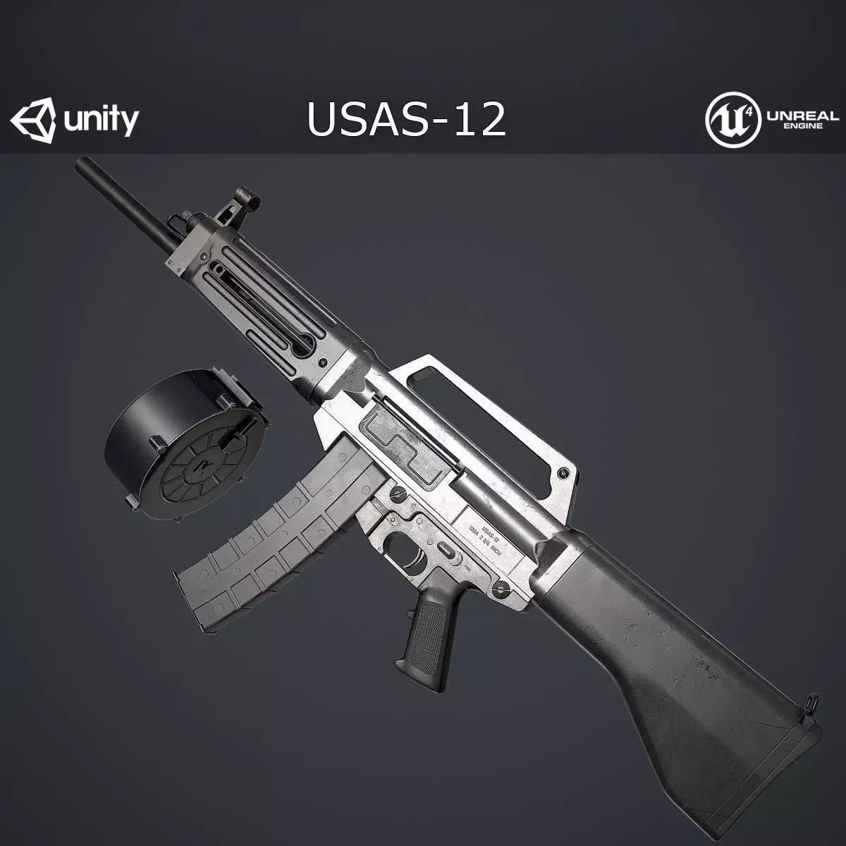 USAS-12 gun Low-poly 3D model_0