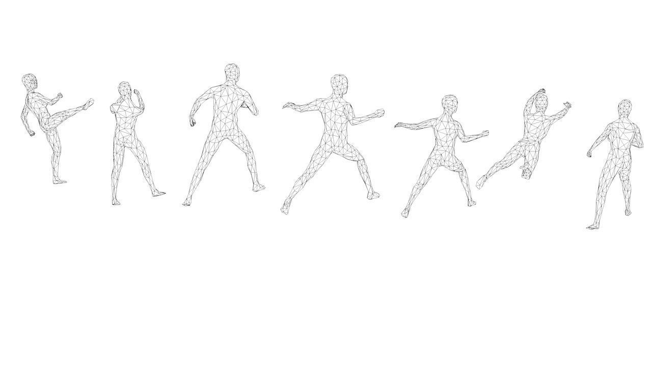 7 Fighting Moves Lowpoly People Minimalist Low-poly 3D model_6