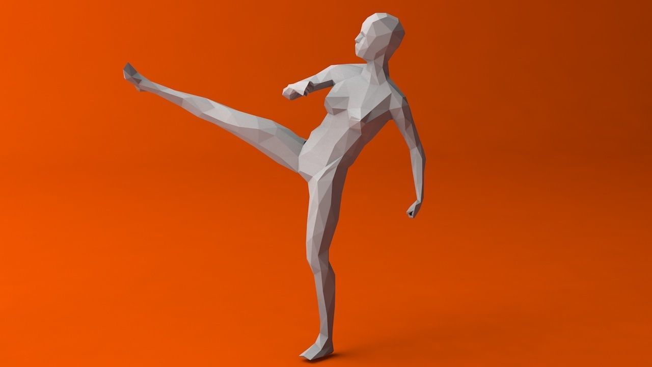 7 Fighting Moves Lowpoly People Minimalist Low-poly 3D model_3