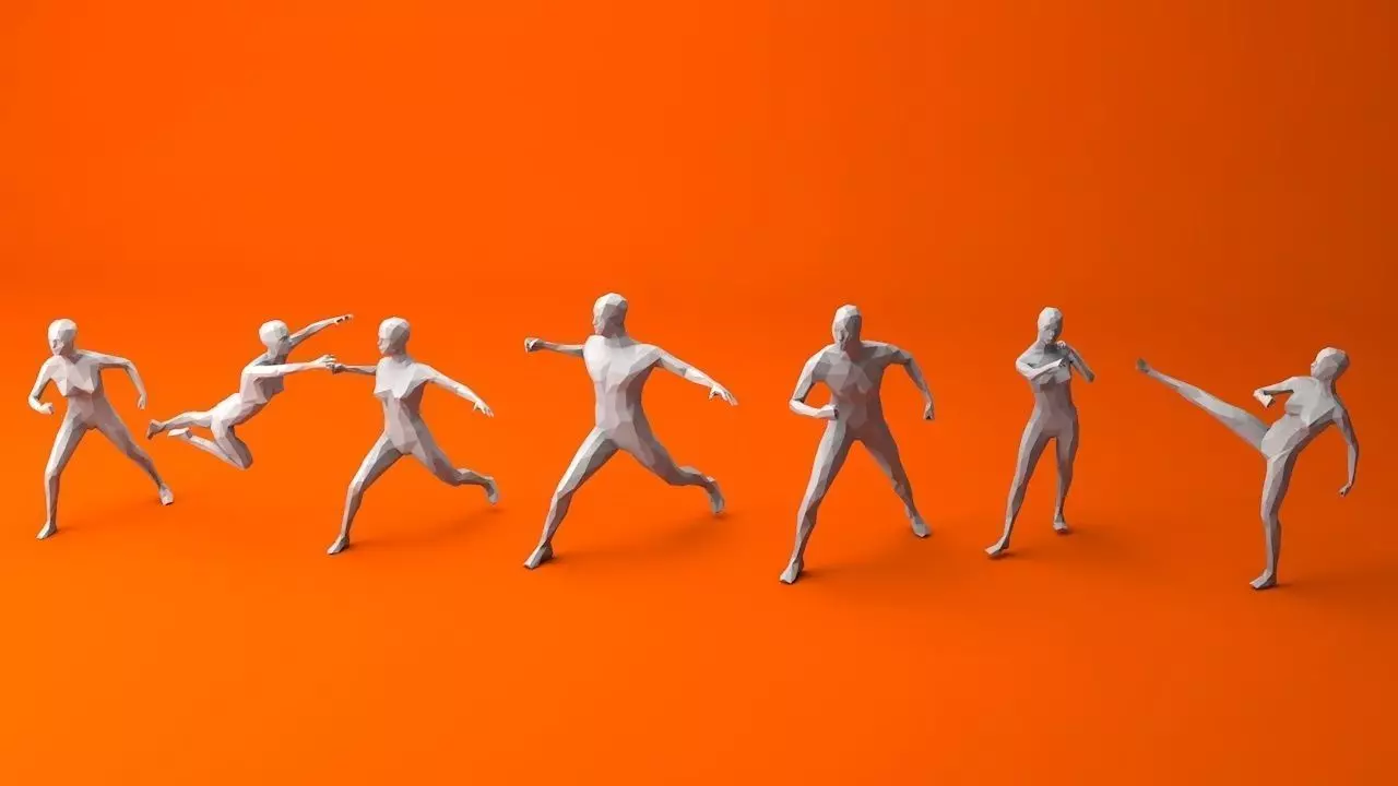 7 Fighting Moves Lowpoly People Minimalist Low-poly 3D model_0