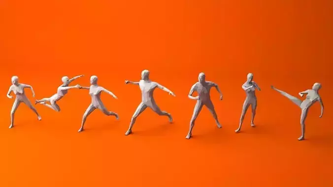 7 Fighting Moves Lowpoly People Minimalist Low-poly 3D model