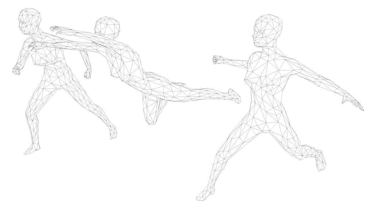 7 Fighting Moves Lowpoly People Minimalist Low-poly 3D model_8