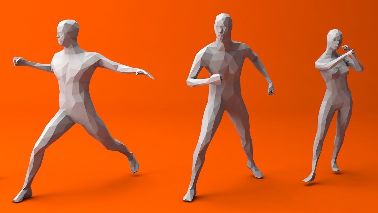 7 Fighting Moves Lowpoly People Minimalist Low-poly 3D model_2