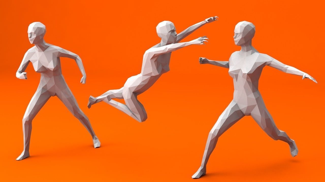 7 Fighting Moves Lowpoly People Minimalist Low-poly 3D model_1