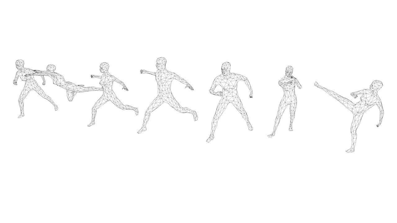 7 Fighting Moves Lowpoly People Minimalist Low-poly 3D model_7