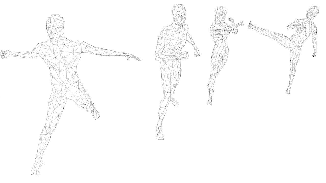 7 Fighting Moves Lowpoly People Minimalist Low-poly 3D model_9
