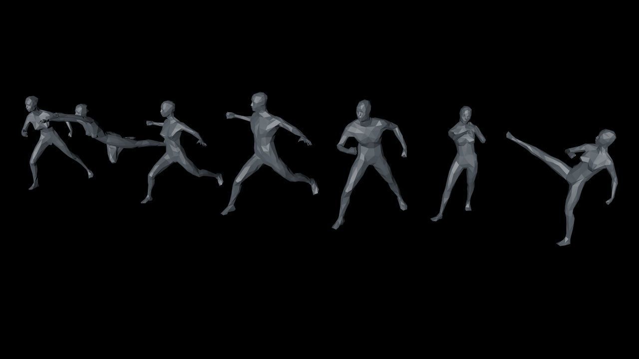 7 Fighting Moves Lowpoly People Minimalist Low-poly 3D model_5