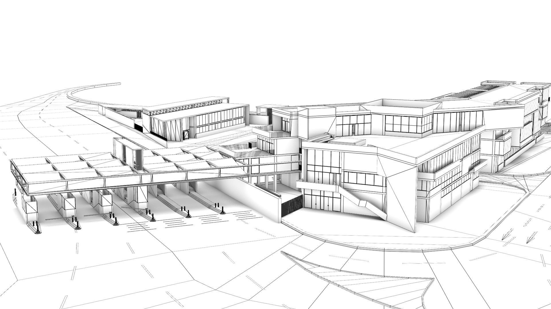 Border Control and Administration Buildings Low-poly 3D model_7