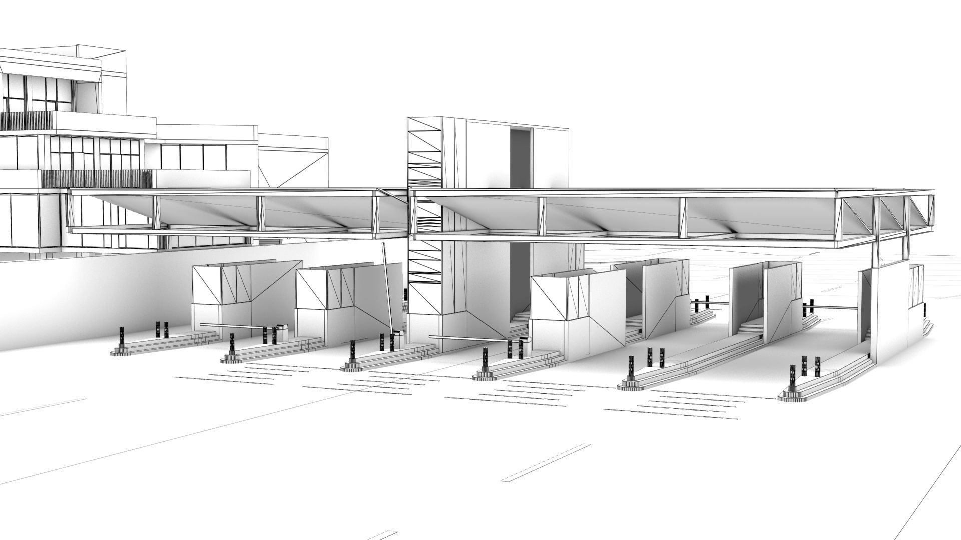 Border Control and Administration Buildings Low-poly 3D model_3