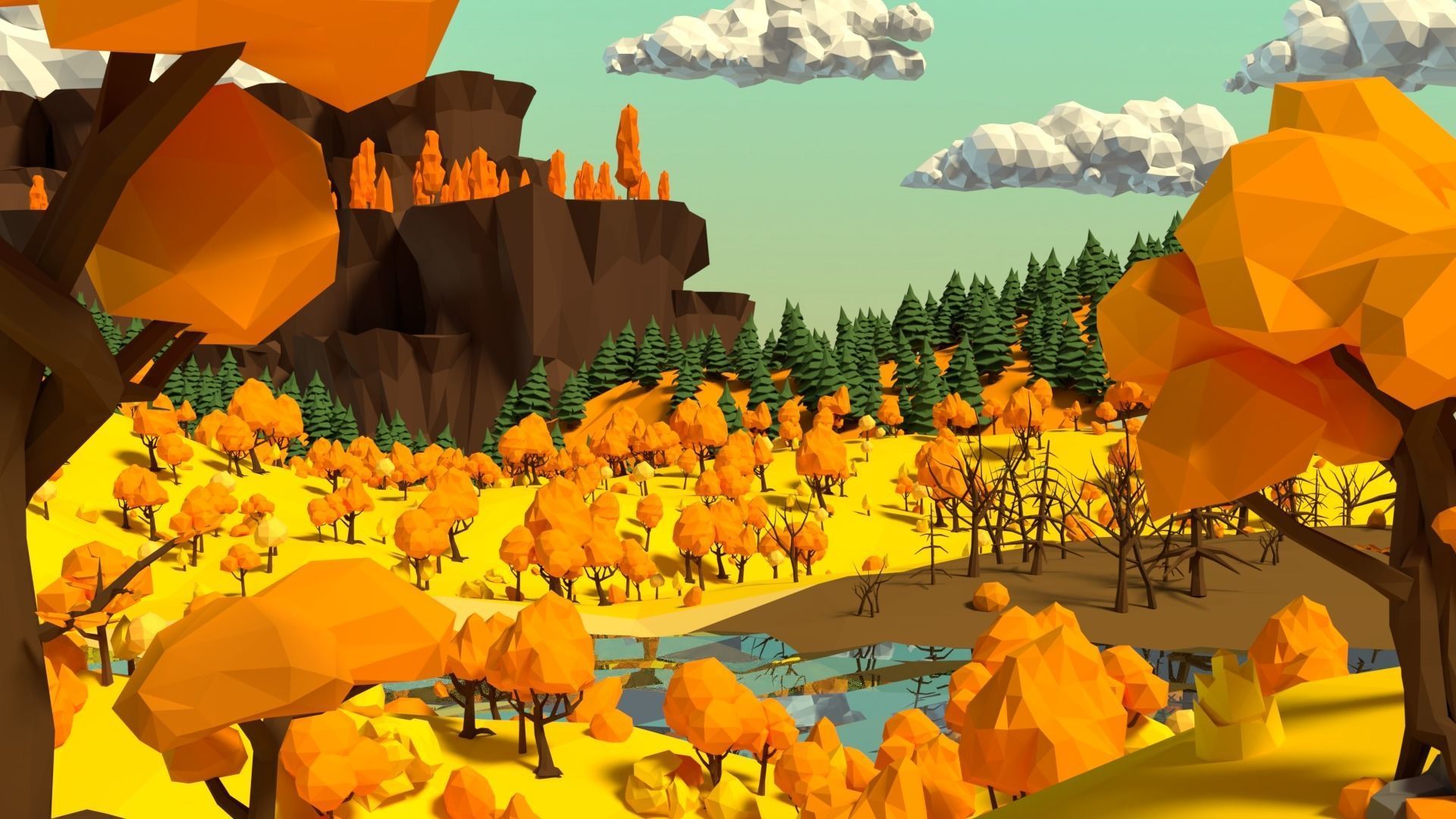 Trees Pack Low-poly 3D model_7