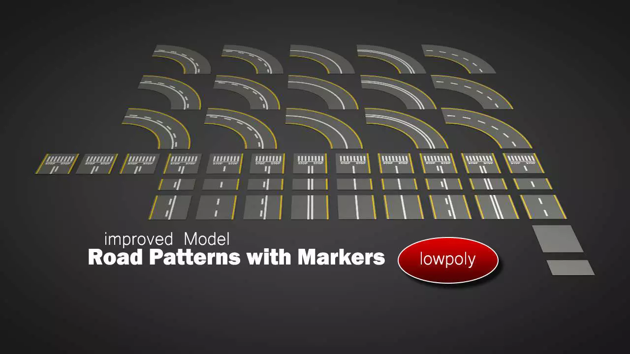 Road Patterns with Markers Low-poly 3D model_0