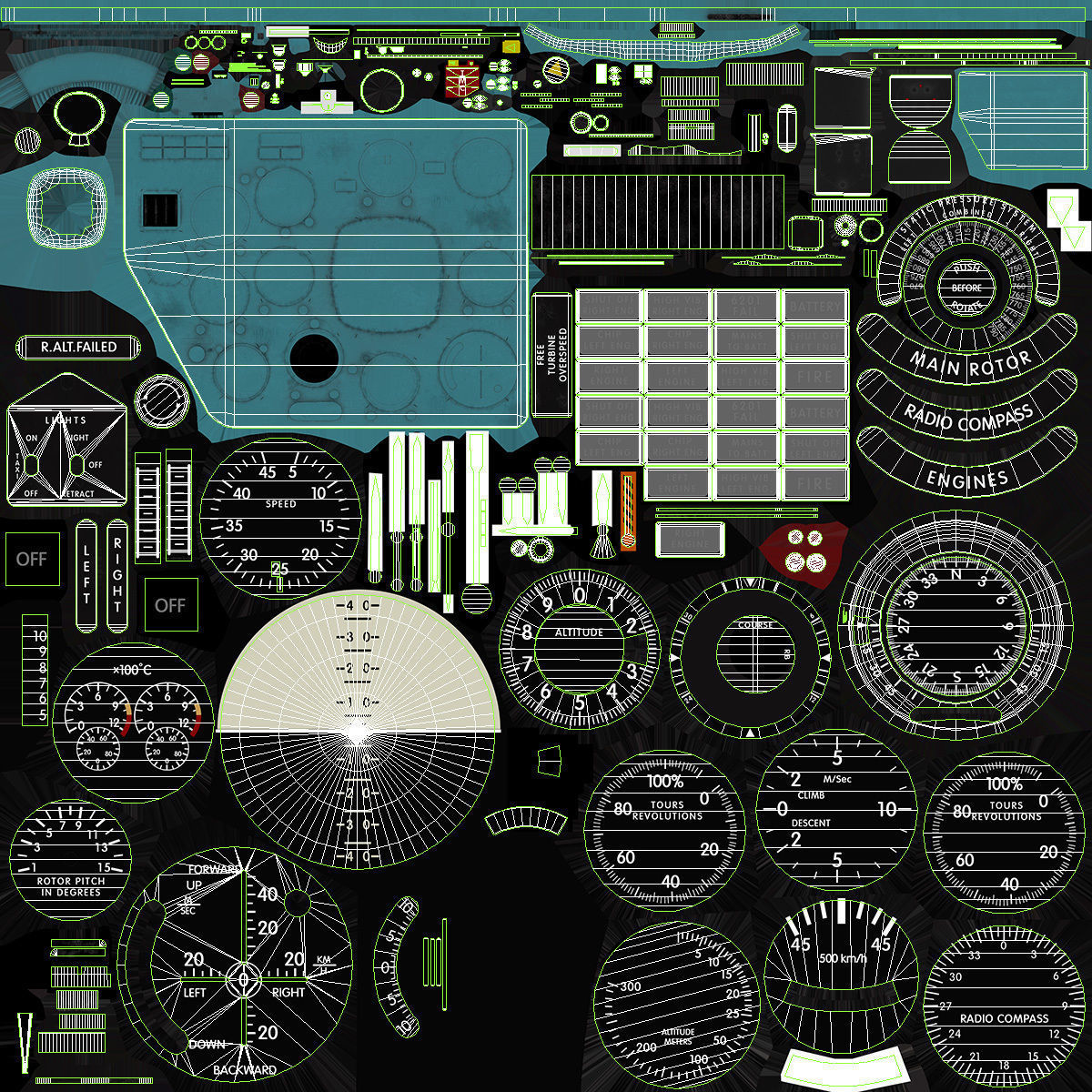 Mi-8MT Mi-17MT Left Panels Board English Low-poly 3D model_31
