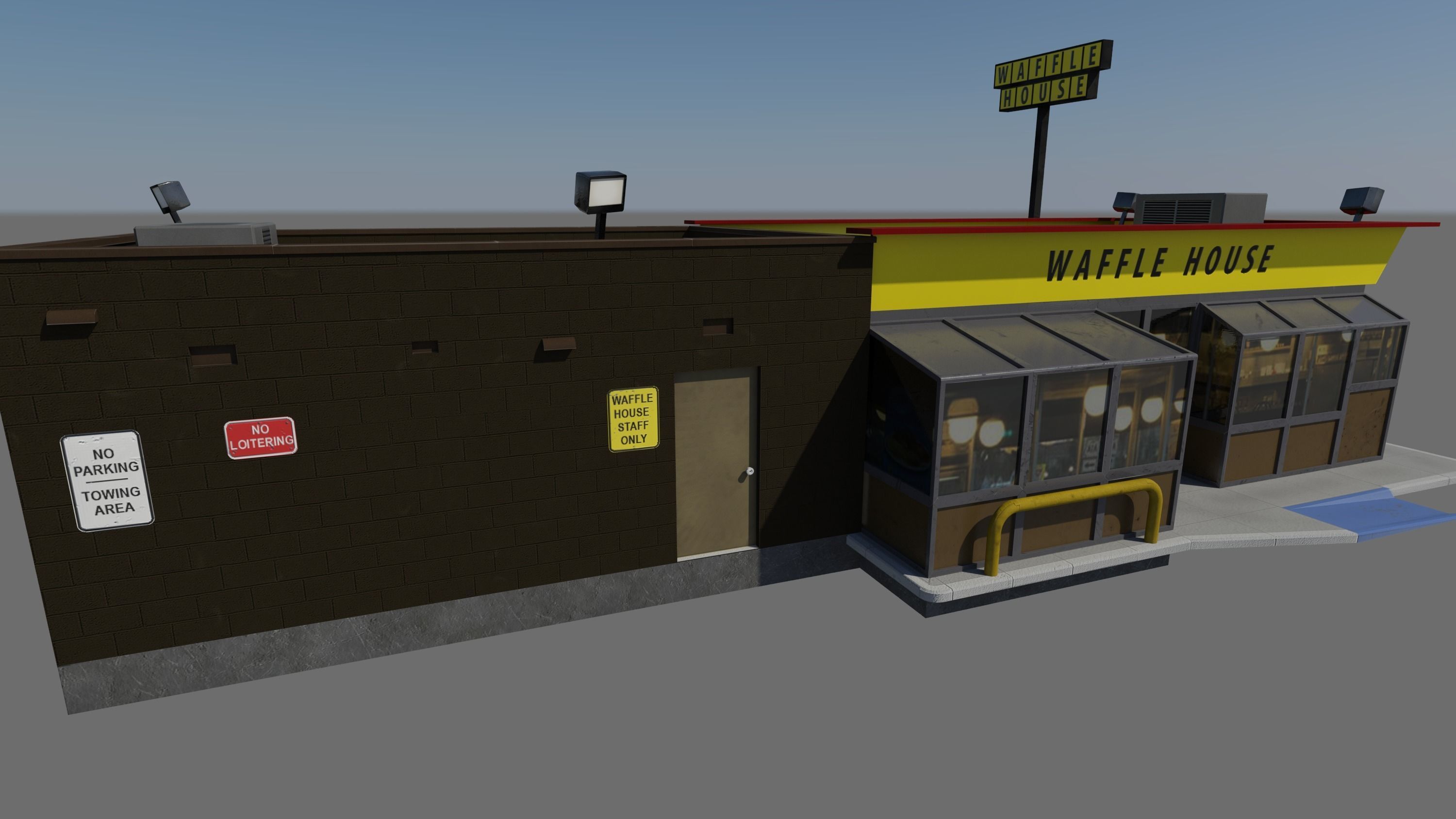 Waffle House - realistic PBR textured low-poly model  Low-poly 3D model_2