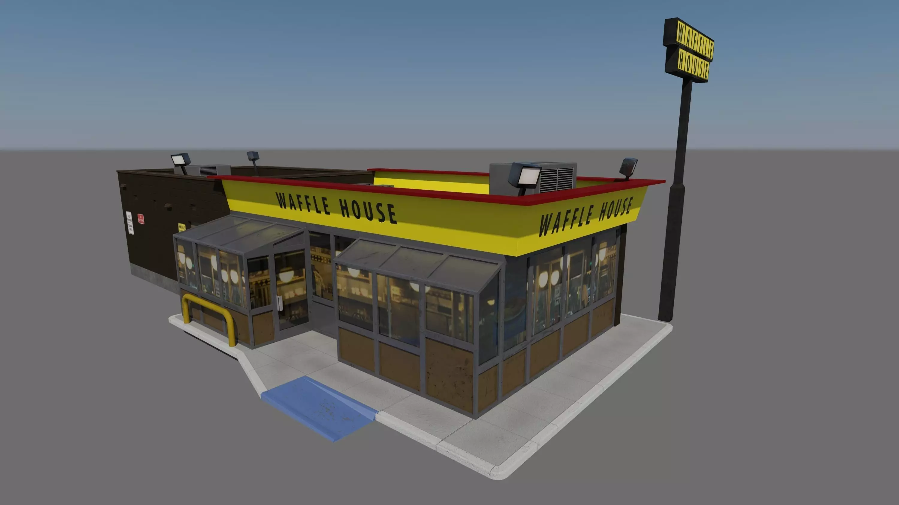 Waffle House - realistic PBR textured low-poly model  Low-poly 3D model_0